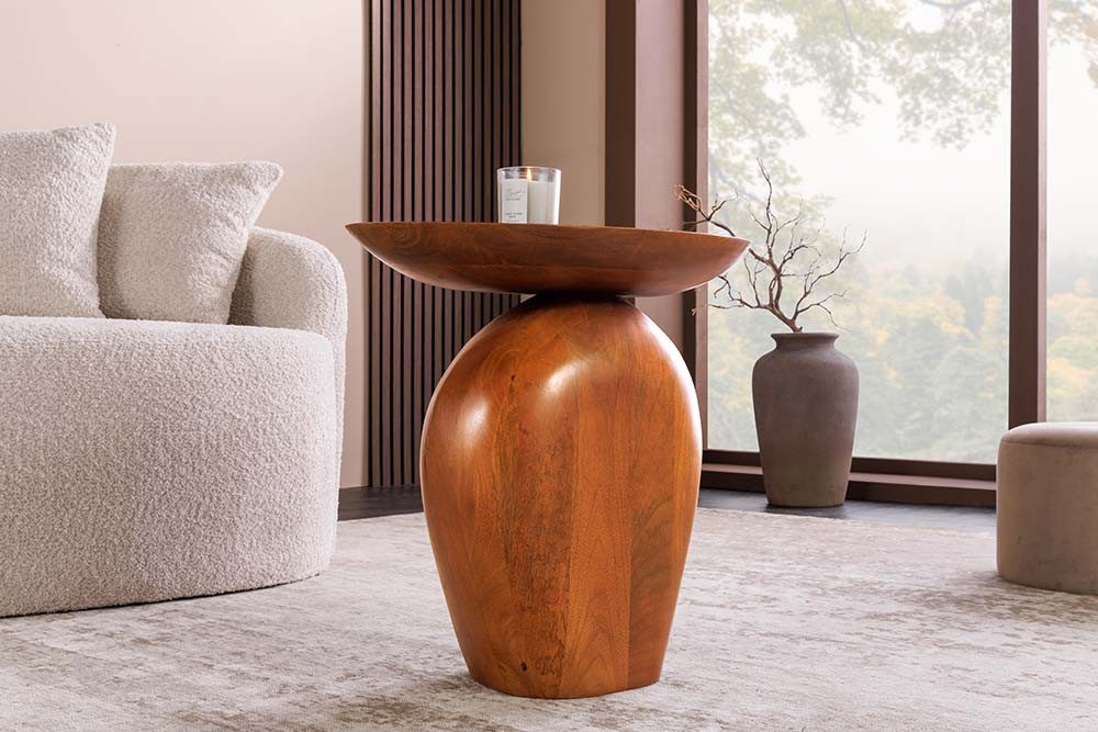 riess-ambiente Beistelltisch ORGANIC 50cm braun - Mangoholz, Säulenfuß, Blickfang, oval, lackiert (Einzelartikel, 1-St), Einzigartiger Ablagetisch - ideal f. Wohn- & Schlafzimmer od. Sitzecke
