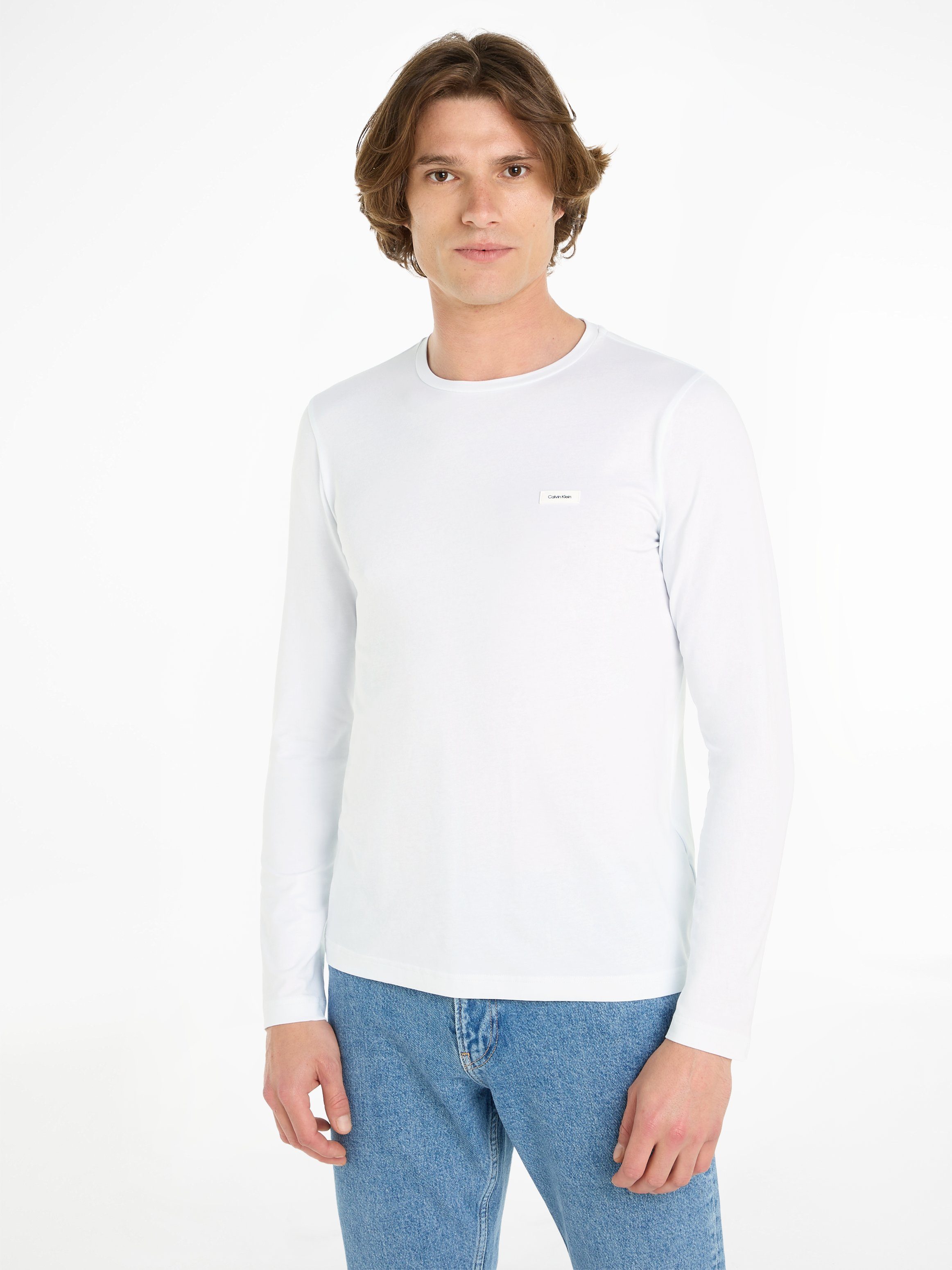 SLIM Bright Klein T-SHIRT Calvin Langarmshirt FIT White STRETCH LS