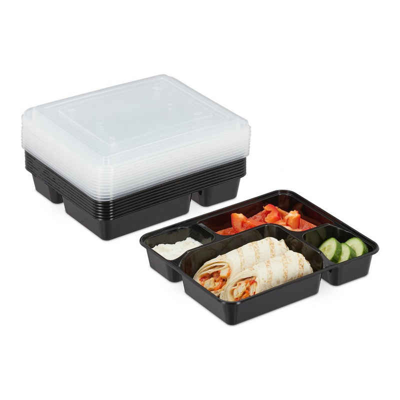 relaxdays Lunchbox 10er Set Meal Prep Boxen 4 Fächer, Kunststoff