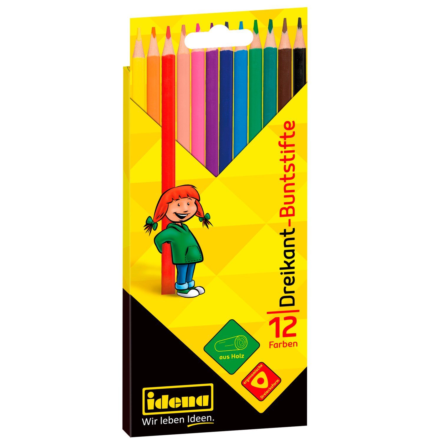 Idena Buntstift Idena 20134 - Buntstifte in 12 Farben, Farbstifte aus FSC Holz in