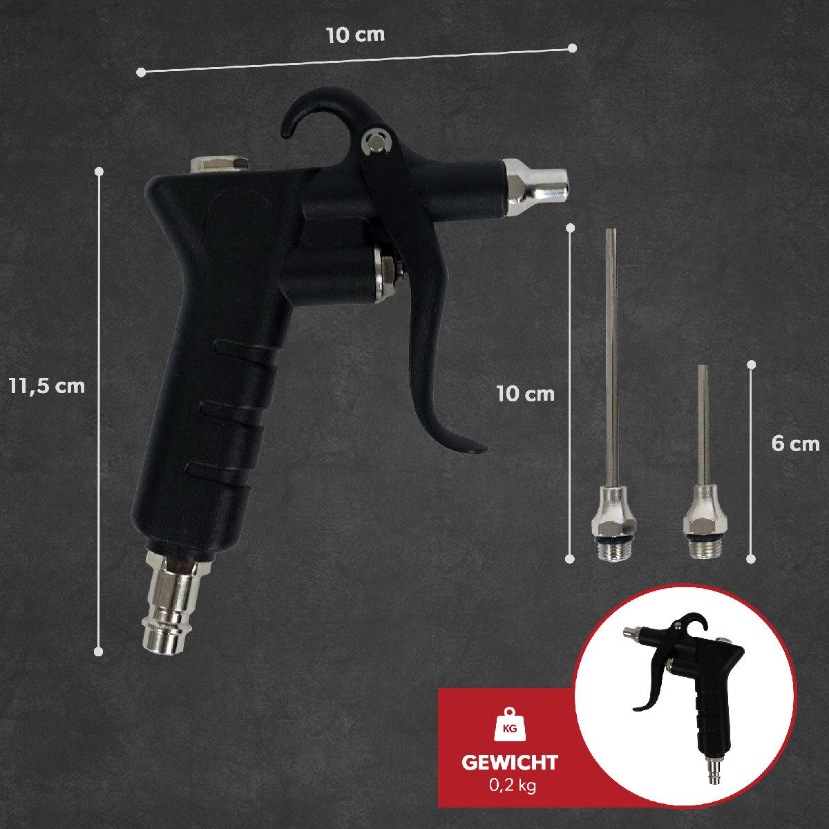 siwitec Druckluftwerkzeug Druckluftpistole Ausblaspistole 2 Verlängerungen und Schnellanschlussk, (Set, 3-tlg., mit praktischer Aufhängung), Schnellanschlusskupplung, Aufhängung