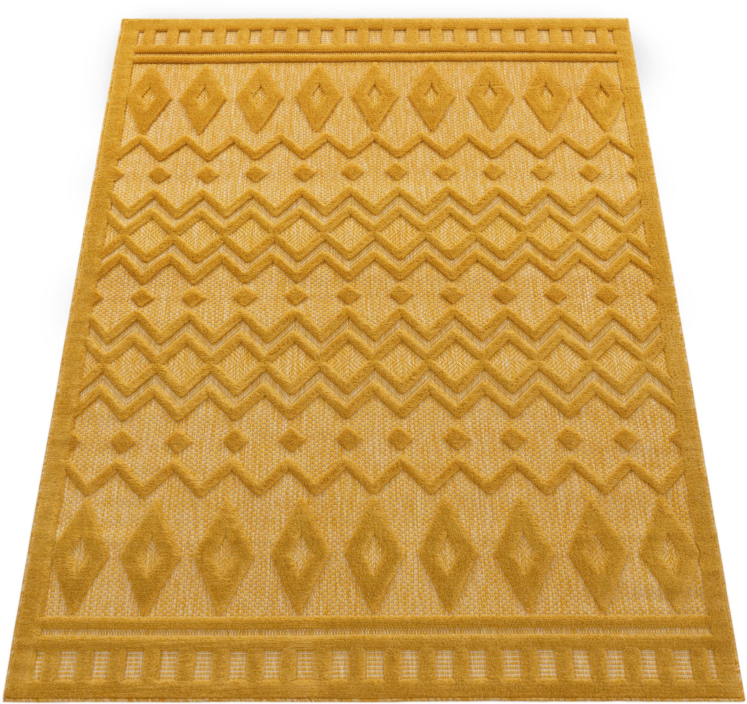 Teppich Livorno 671, gelb Home, geeignet Paco mm, Rauten Muster, Scandi, Effekt, 14 rechteckig, Outdoor Höhe: Hoch-Tief Uni-Farben