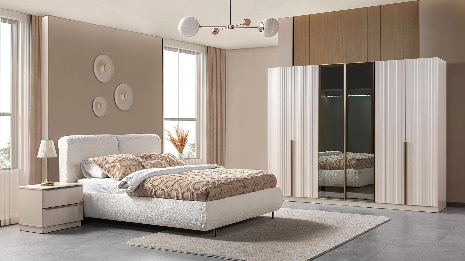JVmoebel Schlafzimmer-Set Bett 2x Nachttisch Kleiderschrank Schlafzimmer Stil modern Farbe weiß, (3-tlg), Made in Europa