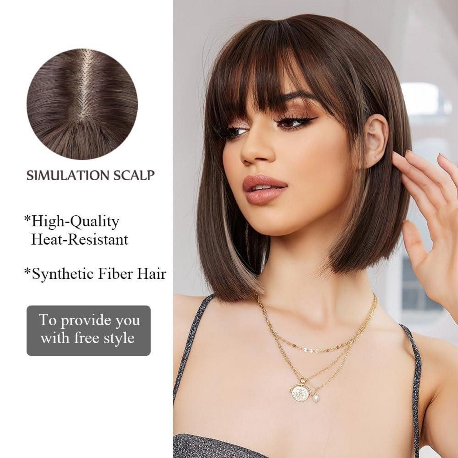 LuxusKollektion Kunsthaarperücke Braune Bob Perücke Kurz Gerade Synthetik Haar Frauen Cosplay Party