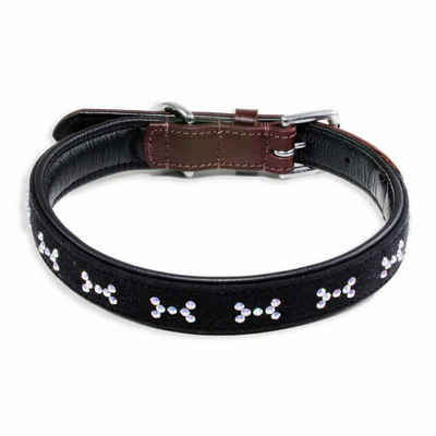 Monkimau Hunde-Halsband »Hundehalsband Leder Halsband Hund braun schwarz mit Knochen Swarovski«, Leder