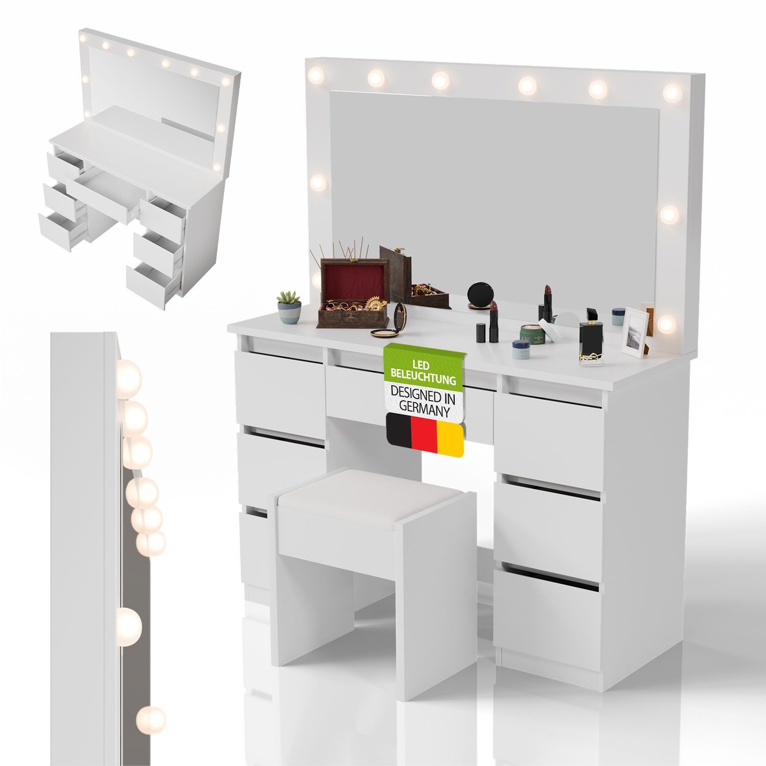 Juskys Schminktisch Lilia (2-St), LED-Beleuchtung, 3 Helligkeitsstufen, Hoc günstig online kaufen