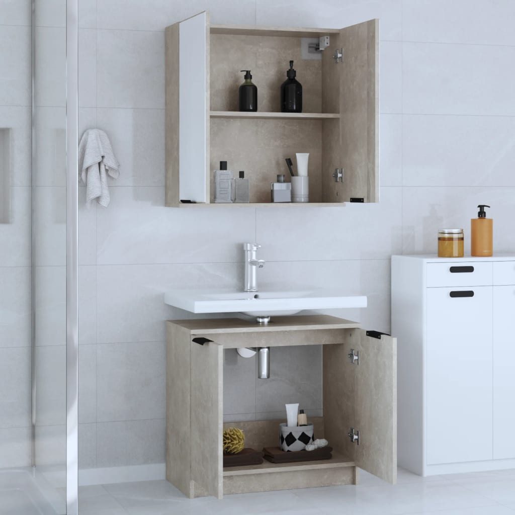 vidaXL Badezimmer-Set 2-tlg. Badmöbel-Set Betongrau Holzwerkstoff, günstig online kaufen