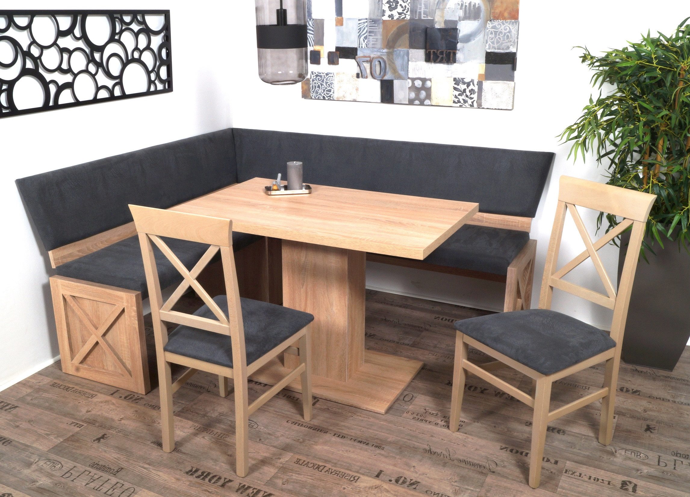Trendmöbel24 Eckbankgruppe Landhaus Eckbank Essgruppe MADRANO 185 x 155 cm in Sonoma Eiche, (4-tlg)