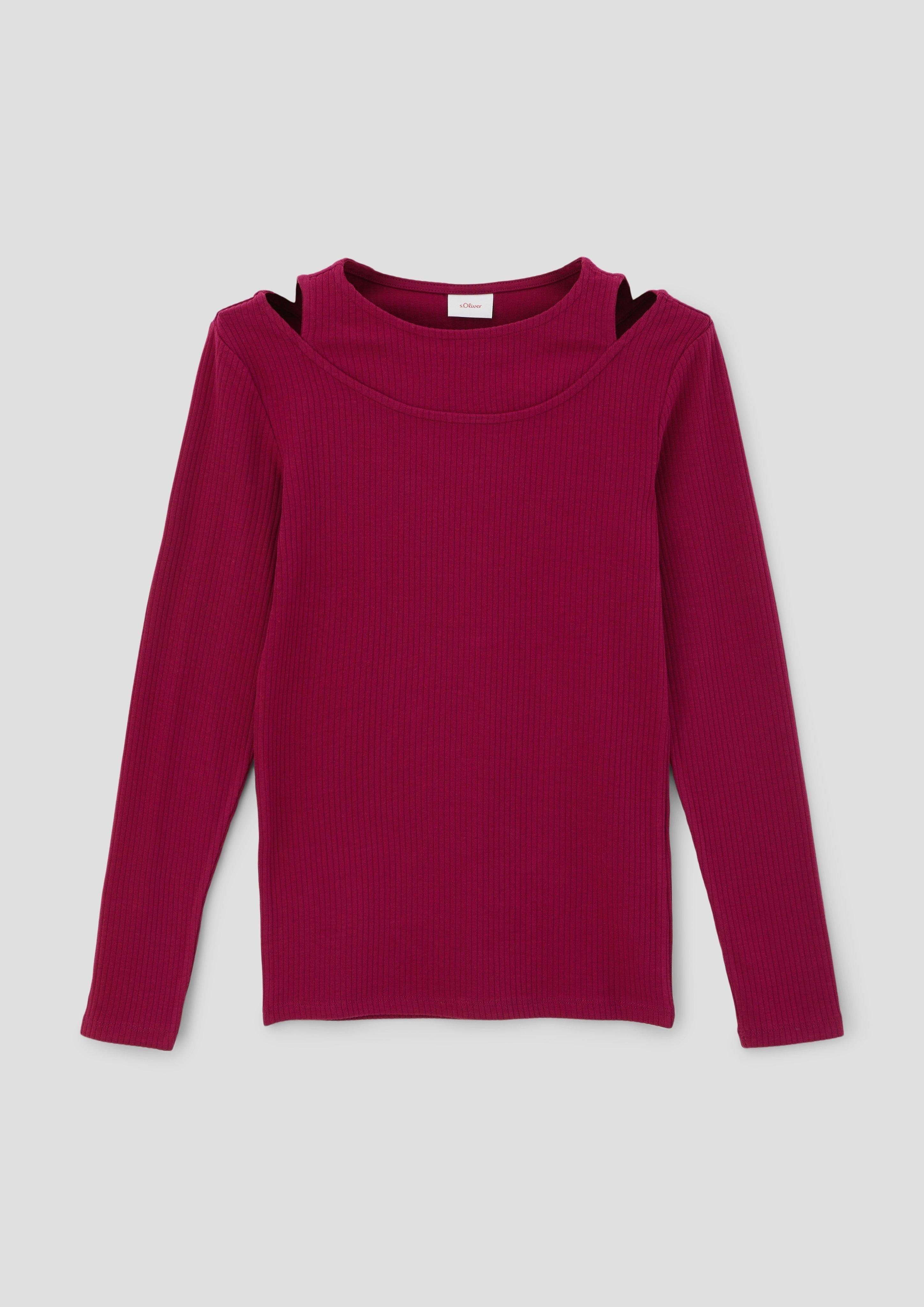 Longsleeve s.Oliver Geripptes 2-in1-Optik Out, fuchsia Teilungsnähte Langarmshirt mit Cut