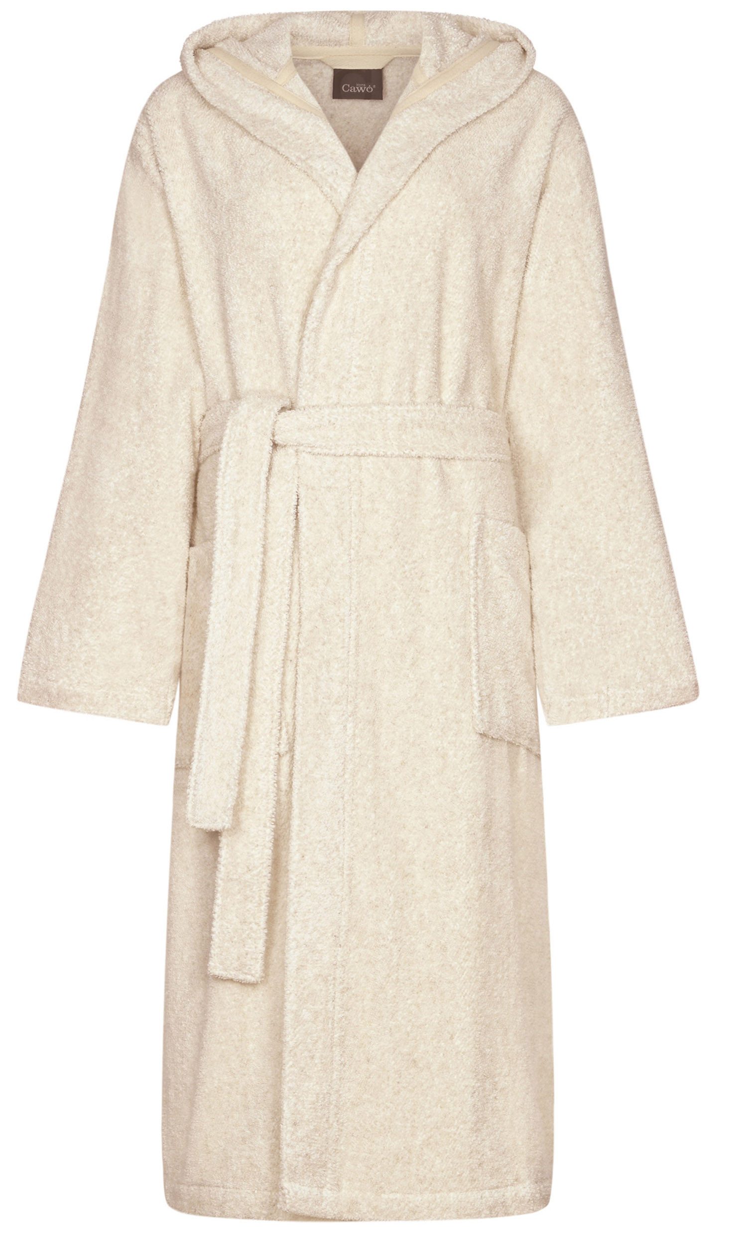 Cawö Damenbademantel Damen Saunamantel, Midi, Baumwollmischung, Kapuze, Gürtel, kuschelige Qualität
