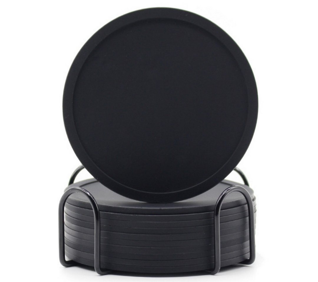 OKWISH Getränkeuntersetzer 12er Gläser Untersetzer Set Glasuntersetzer Tischuntersetzer Rund 10cm, Silikonuntersetzer mit Edelstahl Halter Durchmesser 10 cm aus Silikon, 12-tlg., Rutschfest und Isoliert für Getränke Glas Tassen Bar usw