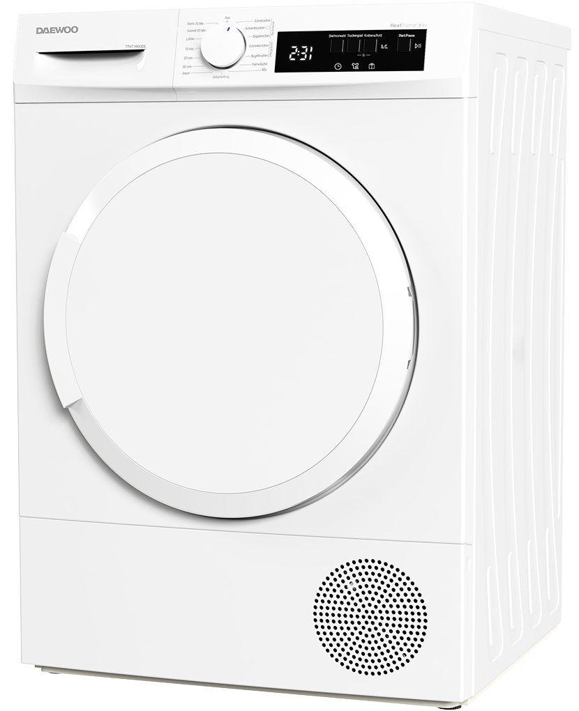 Daewoo Wärmepumpentrockner T7HT1WA3DE, LED-Trommelbeleuchtung, BabyCare, Knitterschutz