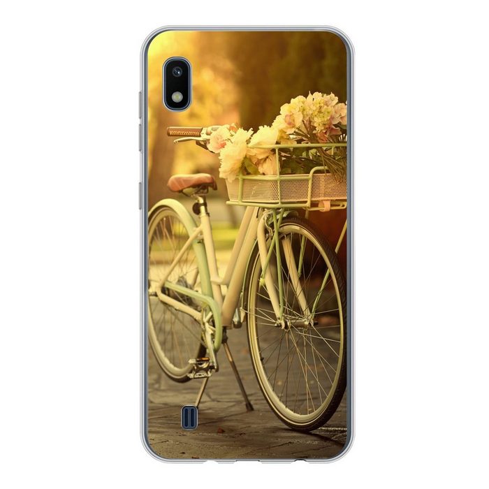 MuchoWow Handyhülle Blumen im Fahrradkorb Handyhülle Samsung Galaxy A10 Smartphone-Bumper Print Handy