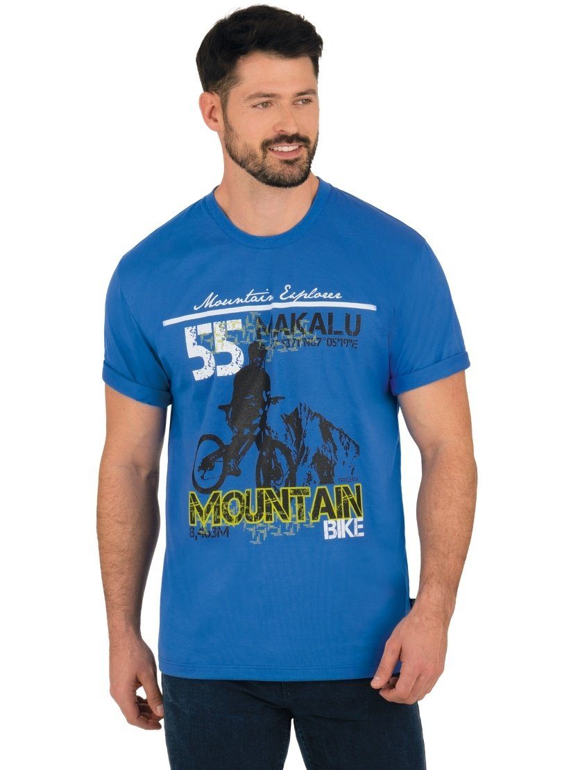 Trigema T-Shirt TRIGEMA T-Shirt mit modischem Druckmotiv electric-blue