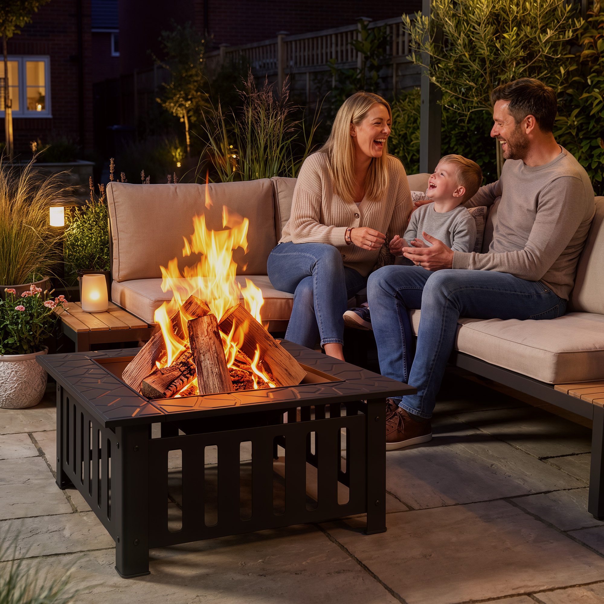 Outsunny Feuerschale Feuerschale aus Stahl mit Funkenschutz Schürhaken, (Feuerstelle, 1-St., Feuerkorb), für Garten, Balkon Terrasse, Outdoor Camping 67x67x47cm Schwarz von Outsunny