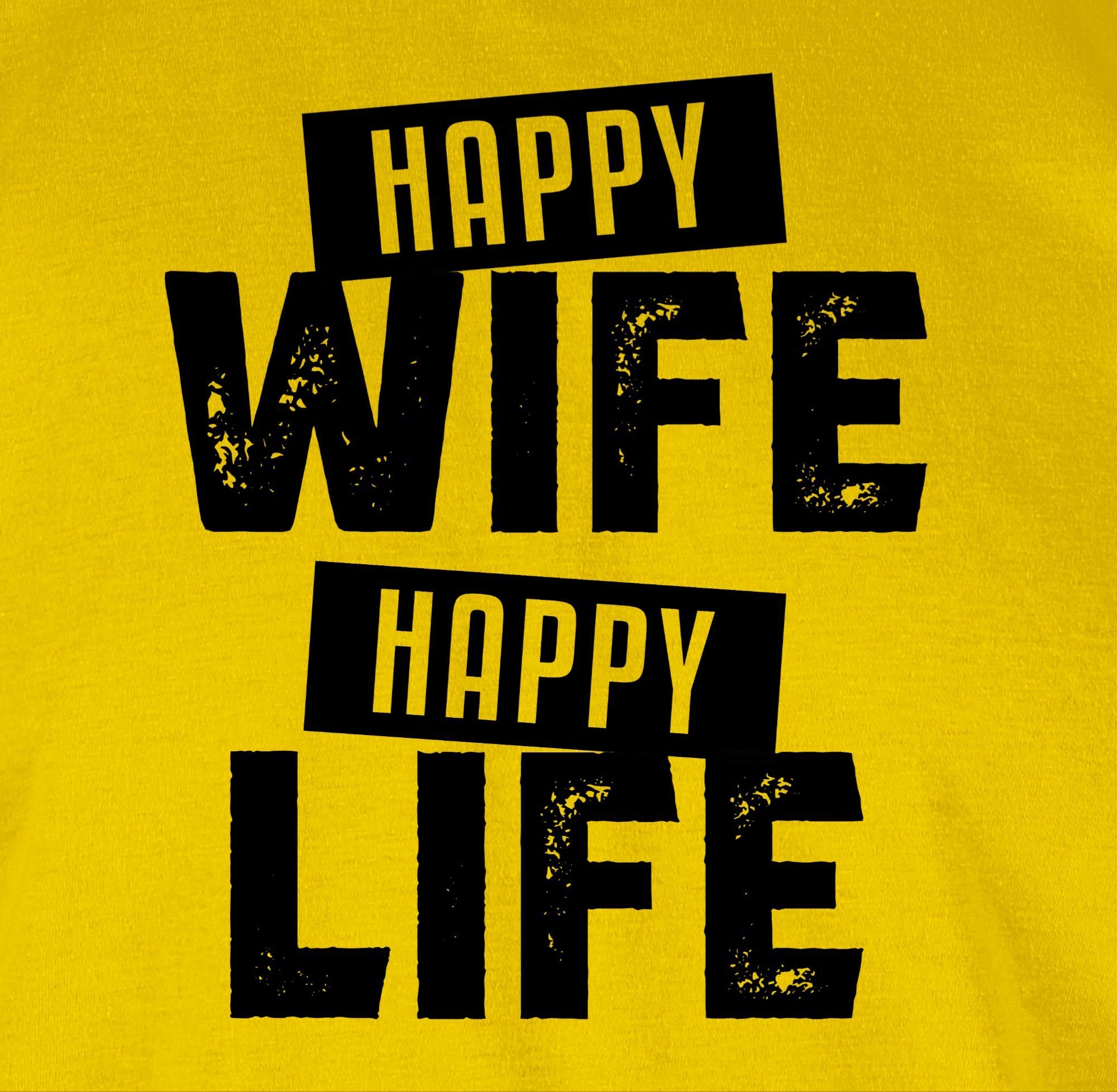 Gelb Happy Wife mit Sprüche Happy Spruch Shirtracer schwarz 03 Statement Life T-Shirt