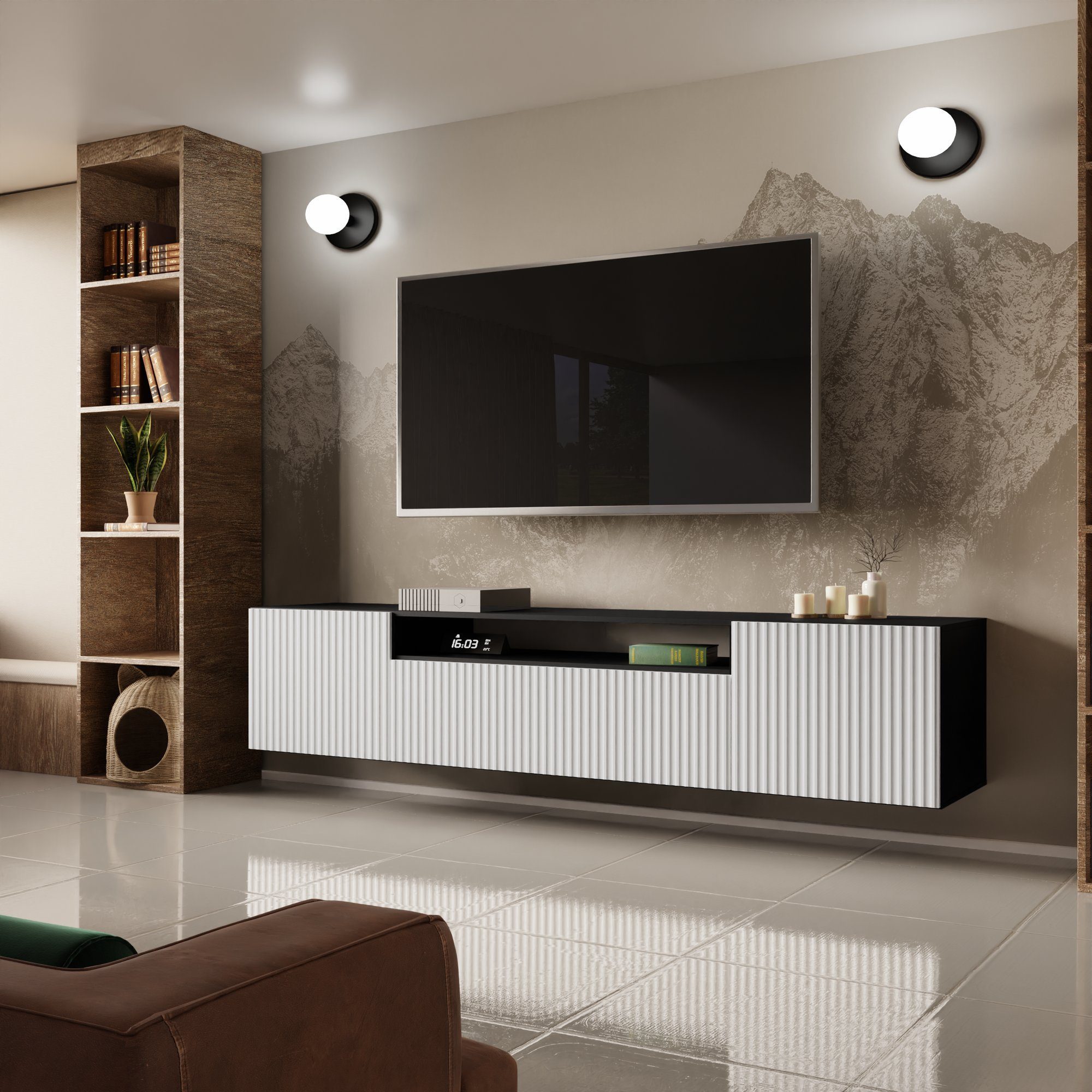Beautysofa TV-Schrank Moderner Hängeschrank mit gefräster günstig online kaufen
