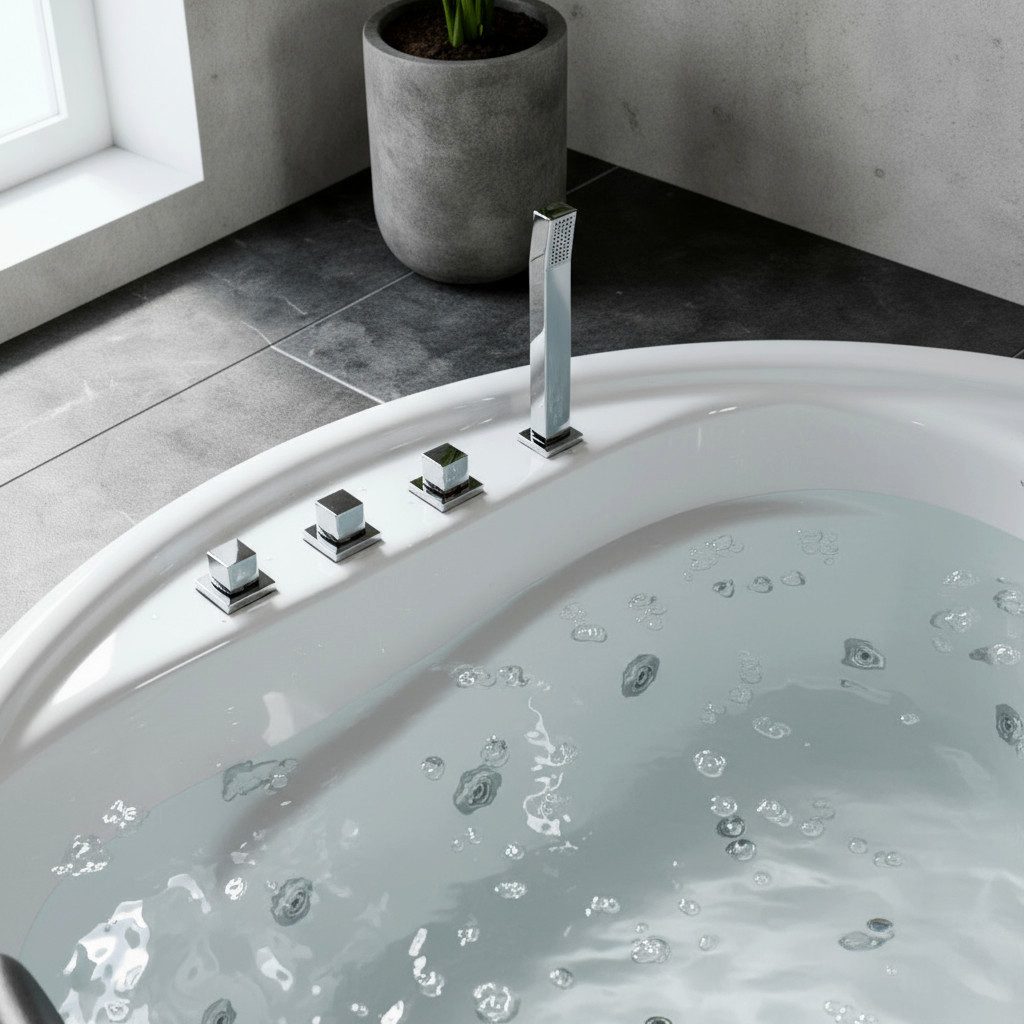 Caribia Whirlpool-Badewanne Vidal-XXL Basic / 186x186 Eckig - 18 Düsen LED & Wasserfall