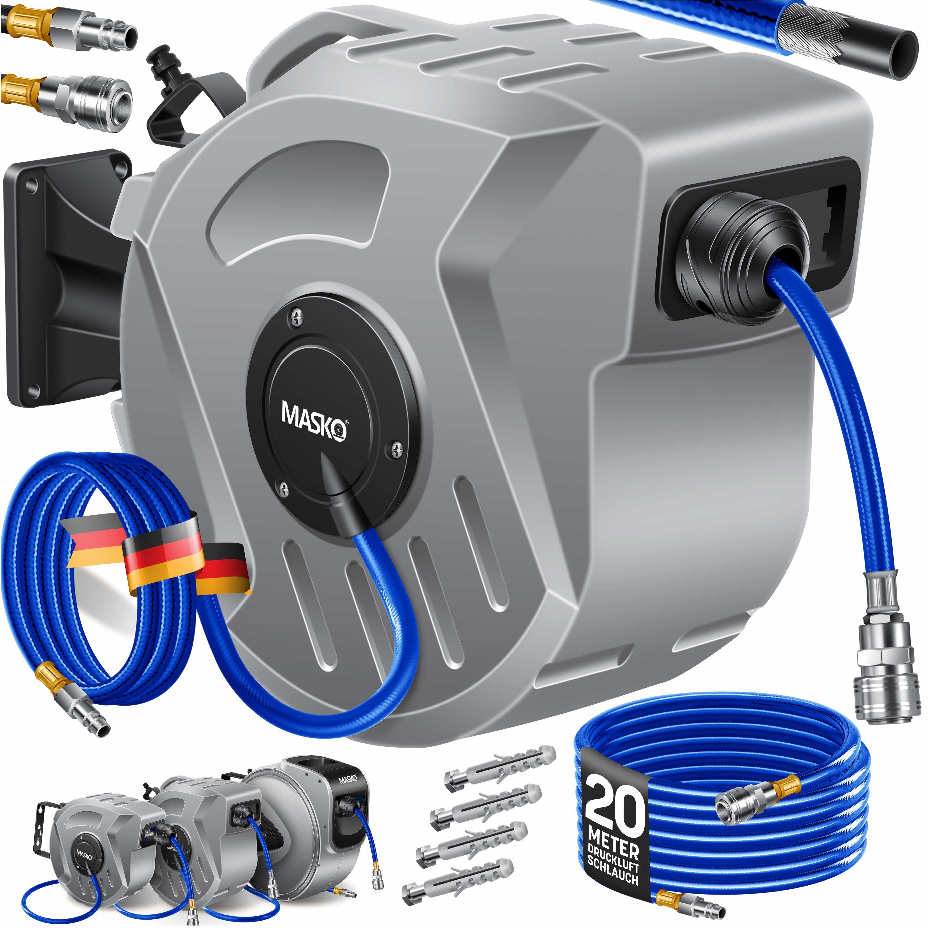 MASKO Hochdruckschlauch, Aufroller Automatik Druckluftschlauch Trommel 1/4 Anschluss Wandhalter