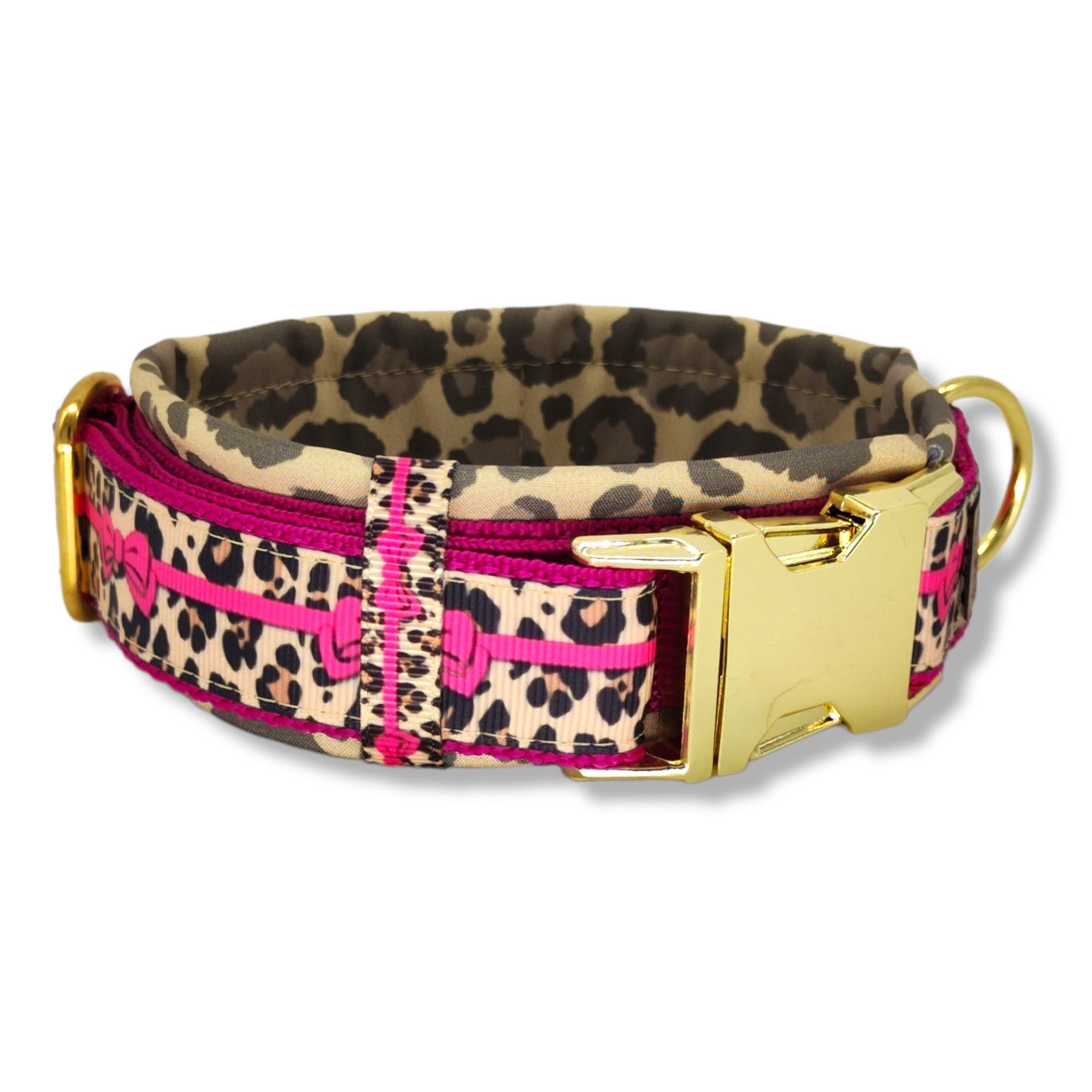 D by E Couture Hunde-Halsband "Pink Leo Love V", gepolstert, verstellbar, 30mm breit, Handmade