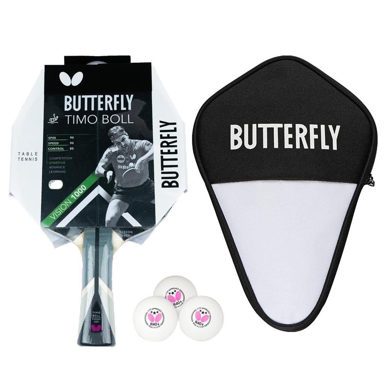 Butterfly Tischtennisschläger 1x Timo Boll Vision 1000 + Cell Case 1 + Мячи, Tischtennis Ракетки Set Tischtennisset Table Tennis Bat Racket