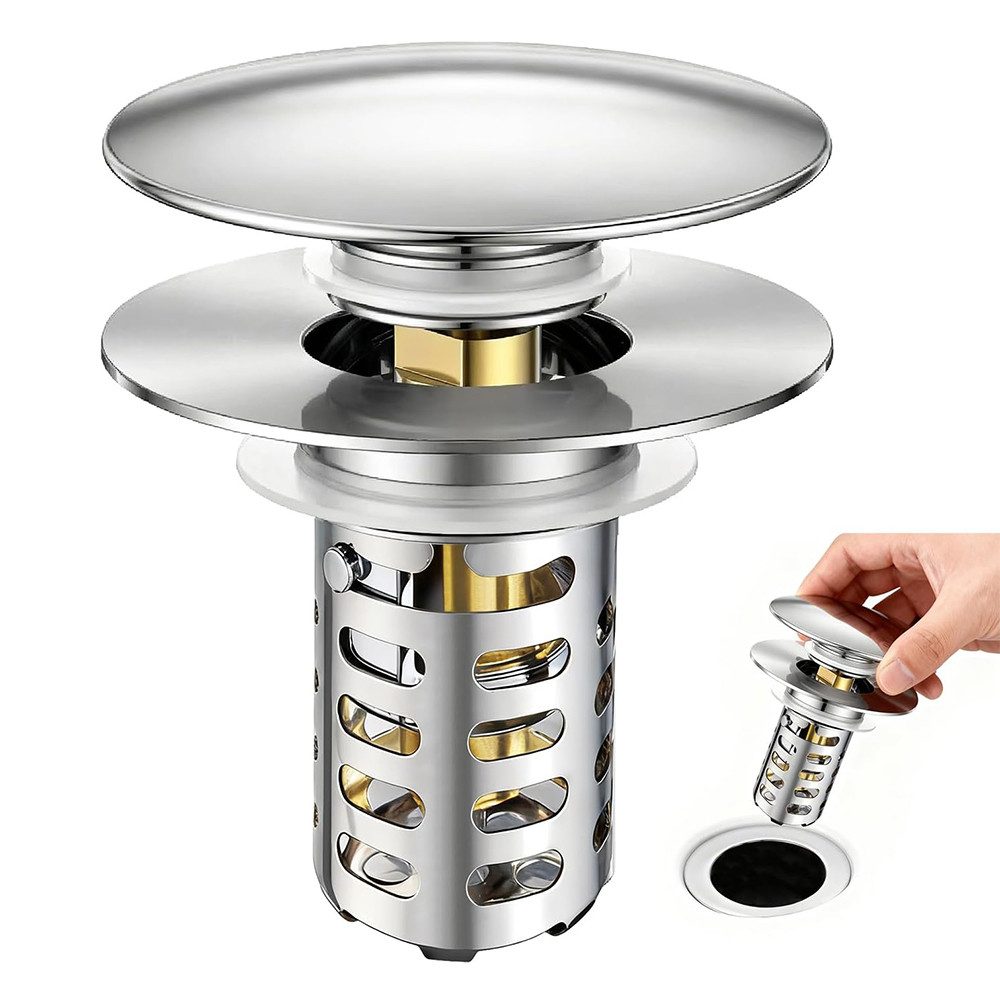 AFKSMILE Waschbeckenstöpsel Waschbeckenstöpsel Pop Up Edelstahl Abflusssieb, Abflussstopfen, Universal Abflussstopfen mit Sieb für Waschbecken (28,5-55 mm Loch)