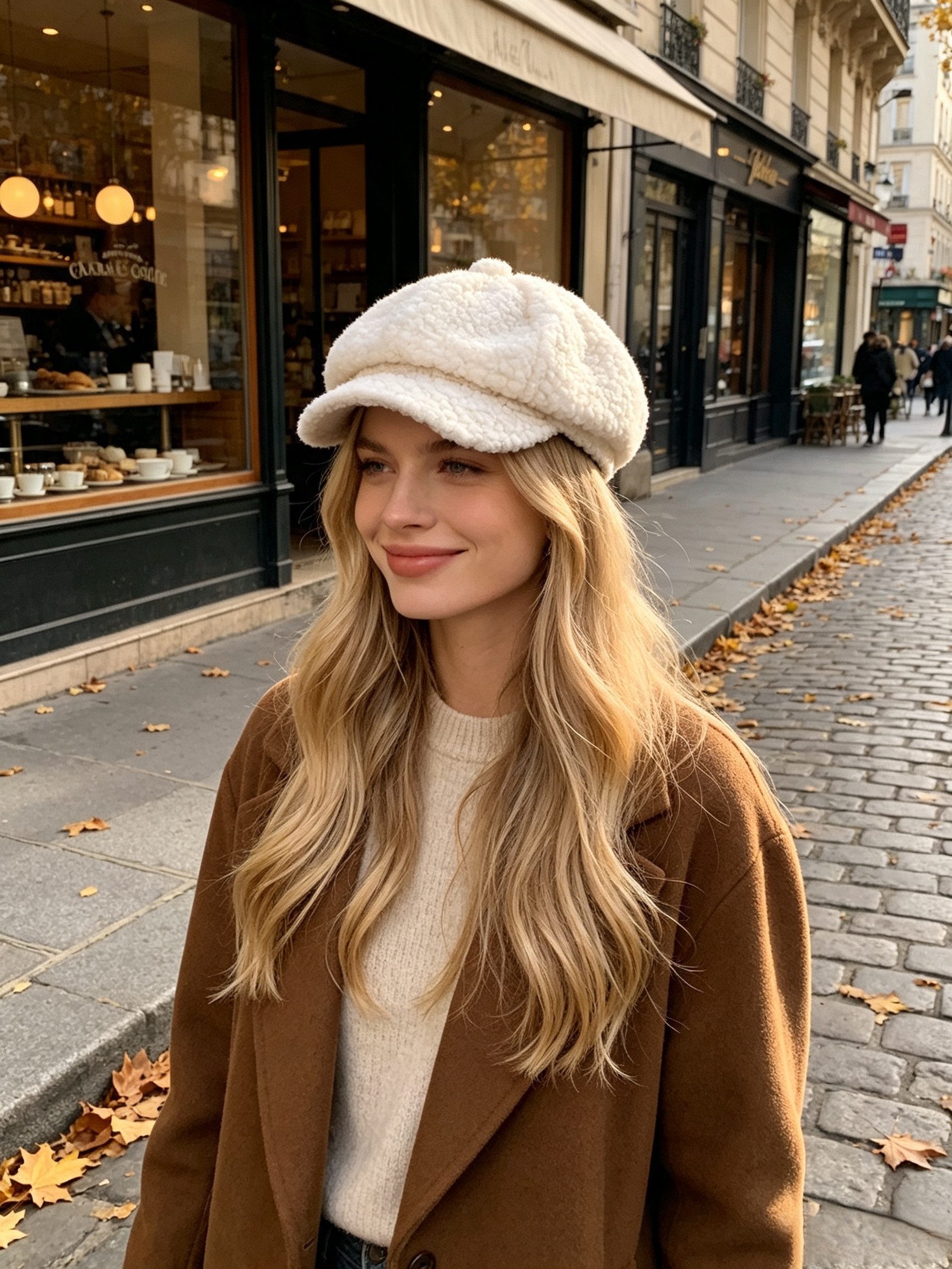MIRROSI Schiebermütze Baker Boy Mütze aus Kunstteddyfell, gefüttert, Einheitsgröße verstellbar, Einheitsgröße, warm für Herbst & Winter