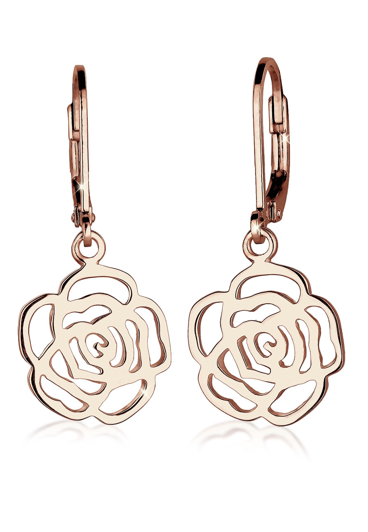Elli Paar Ohrhänger Rose Blume Blütenform Romantisch Filigran Silber, Blume, Rose Rosegold