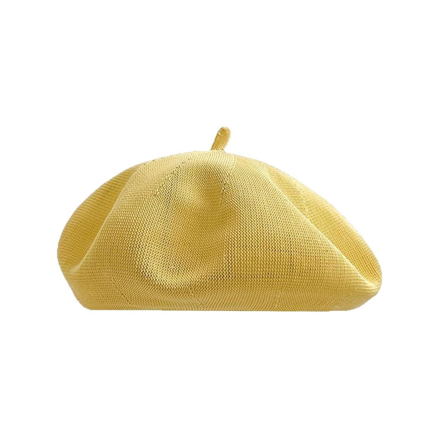 LuxusKollektion Baskenmütze Baskenmütze Damen Barett Beret Beanie atmungsaktiv Sommer 56-58 Gelb