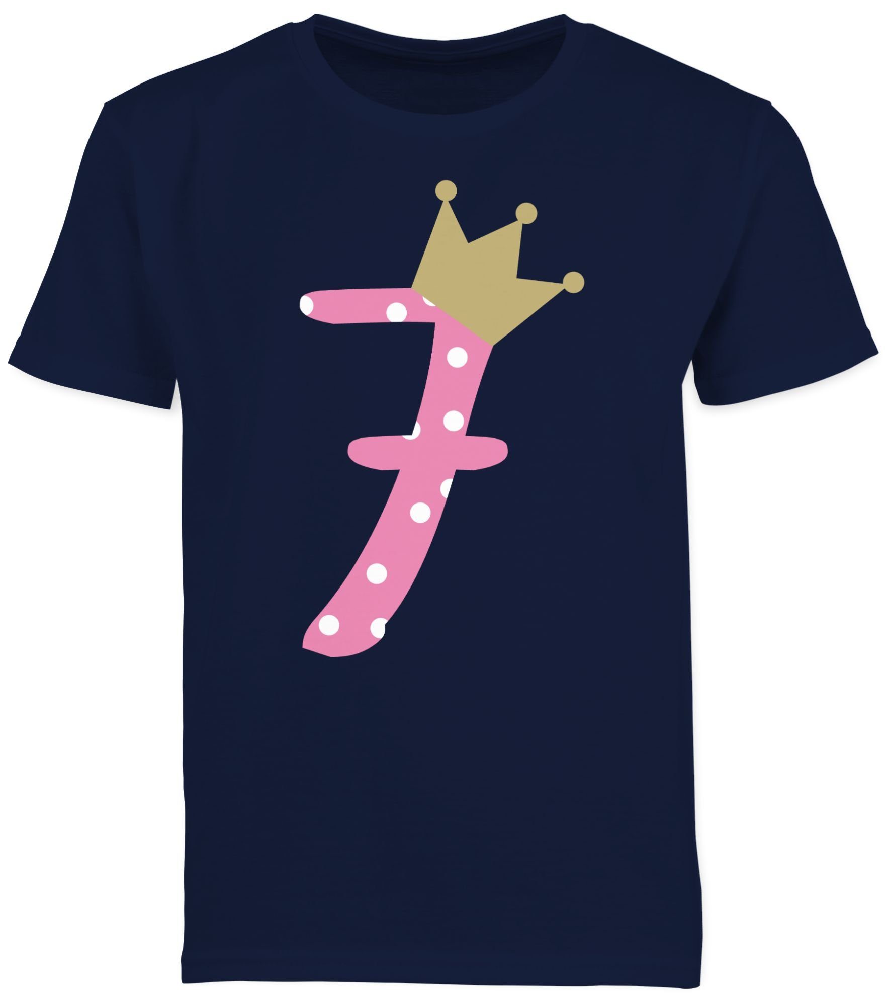 Sieben T-Shirt 7. Dunkelblau Siebter Geburtstag Shirtracer Krone 1 Mädchen