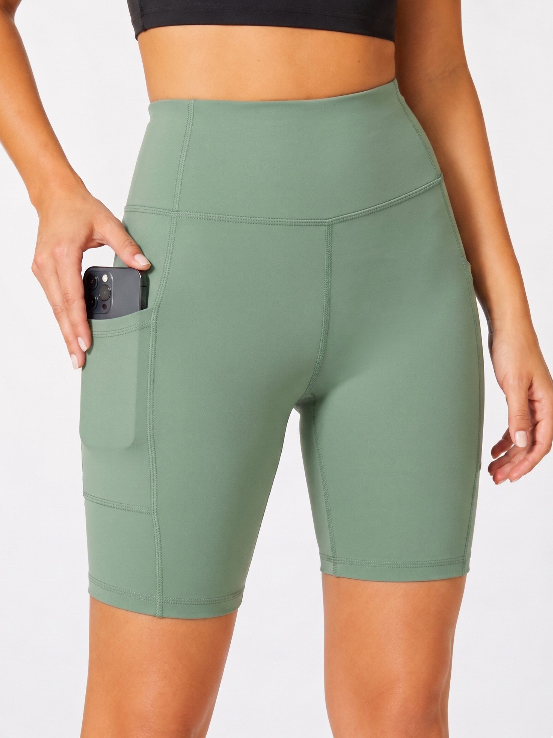 FemmeTone Radlerhose High Waist Biker Shorts – Damen Sporthose mit Tasche Elastische kurze Leggings – Fitnesshose für Training, Yoga & Workout