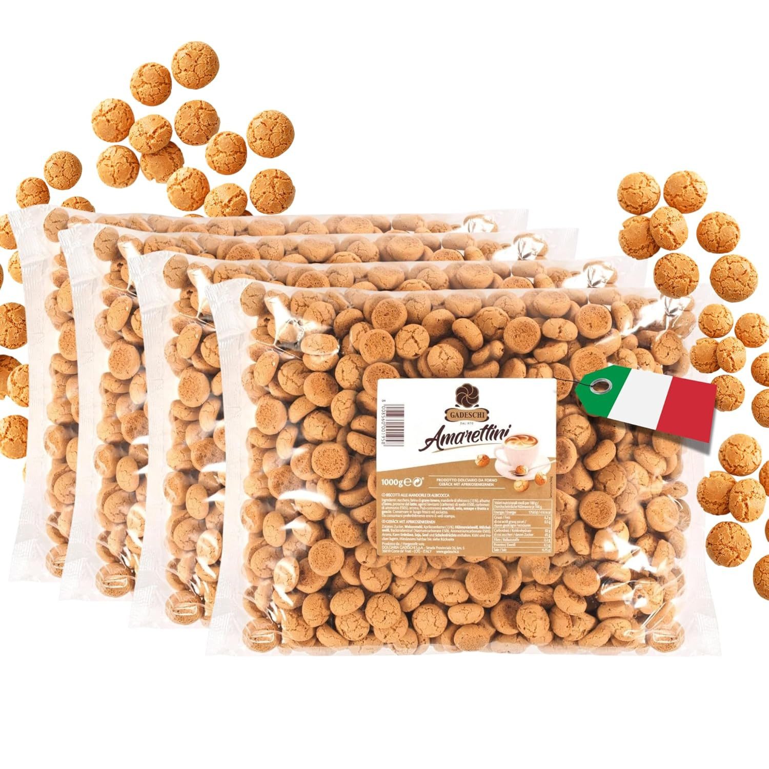 Gadeschi Kekse Gadeschi Amarettini Kekse 4x 1Kg, 4 x 1000 g, (Italienisches Gebäck: Ideal zu Kaffee, Tee oder als Dekoration)