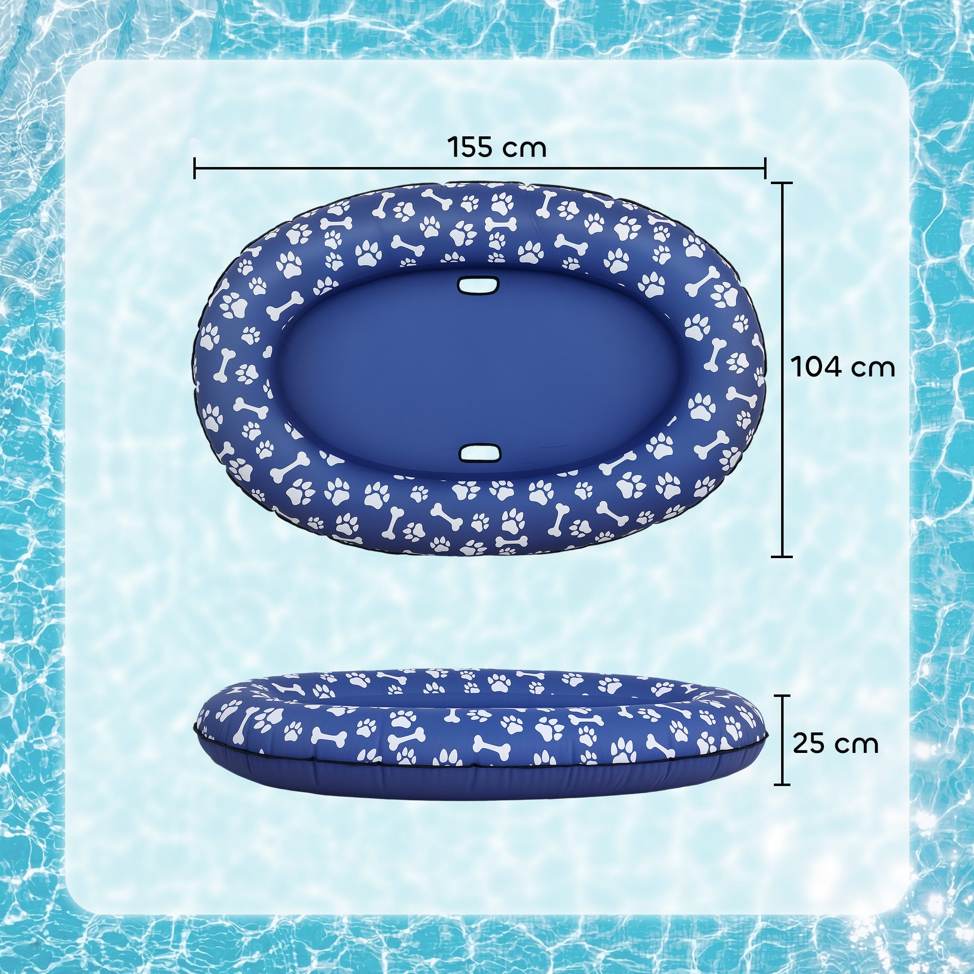 PawHut Hundematte Aufblasbares Schlauchboot Hunde Faltbare Schwimmende Wassermatte Hund, PVC, für Hunde bis 40kg 155 x 104 x 25 cm Blau