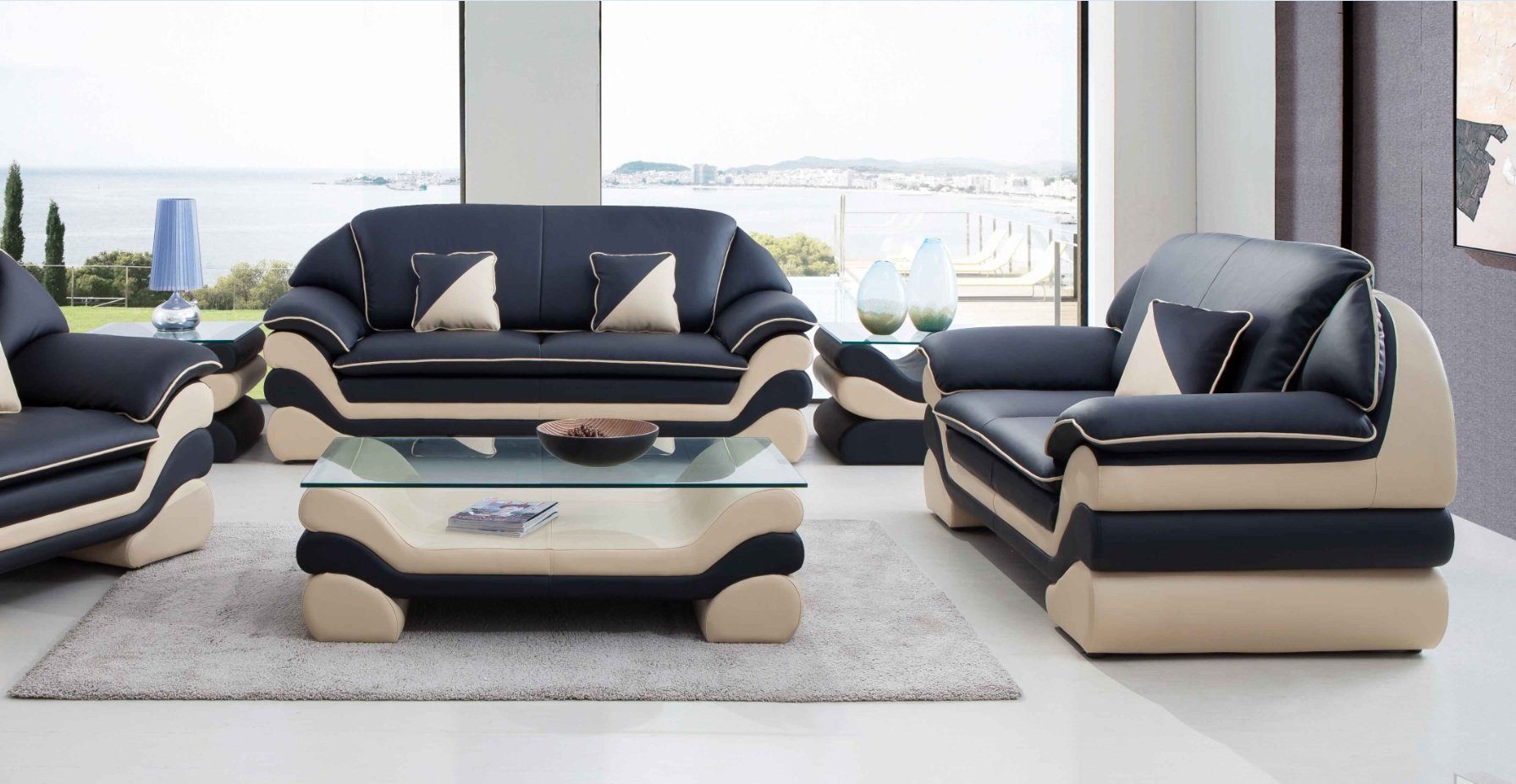Made in Sofa Sofa JVmoebel Sitzer Garnitur, Schwarz-beige Wohnlandschaft Europe 3+2 Design