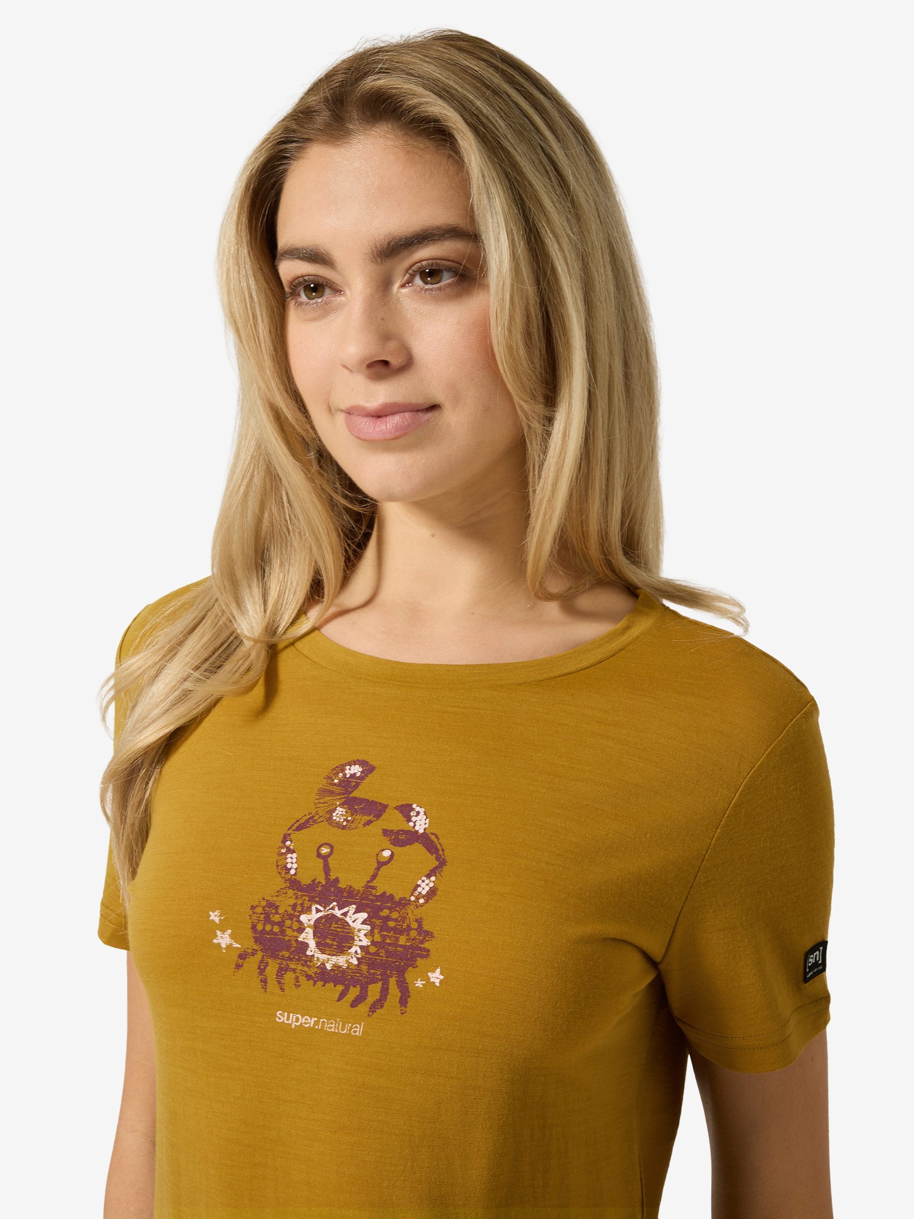 SUPER.NATURAL T-Shirt für Damen,Merino W MRS CRAB TEE mit Tier-Motiv, atmungsaktiv
