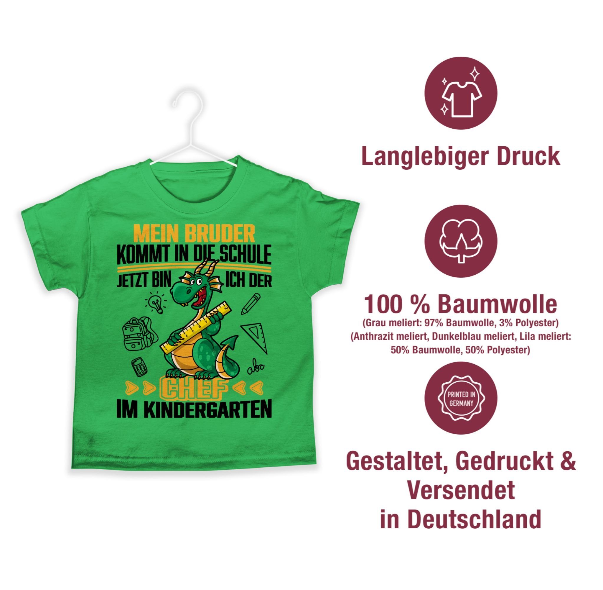 Schule! Chef Kindergarten Bruder 1 ich bin die der Shirtracer im kommt Grün Kindergarte Hallo in Jetzt Mein T-Shirt