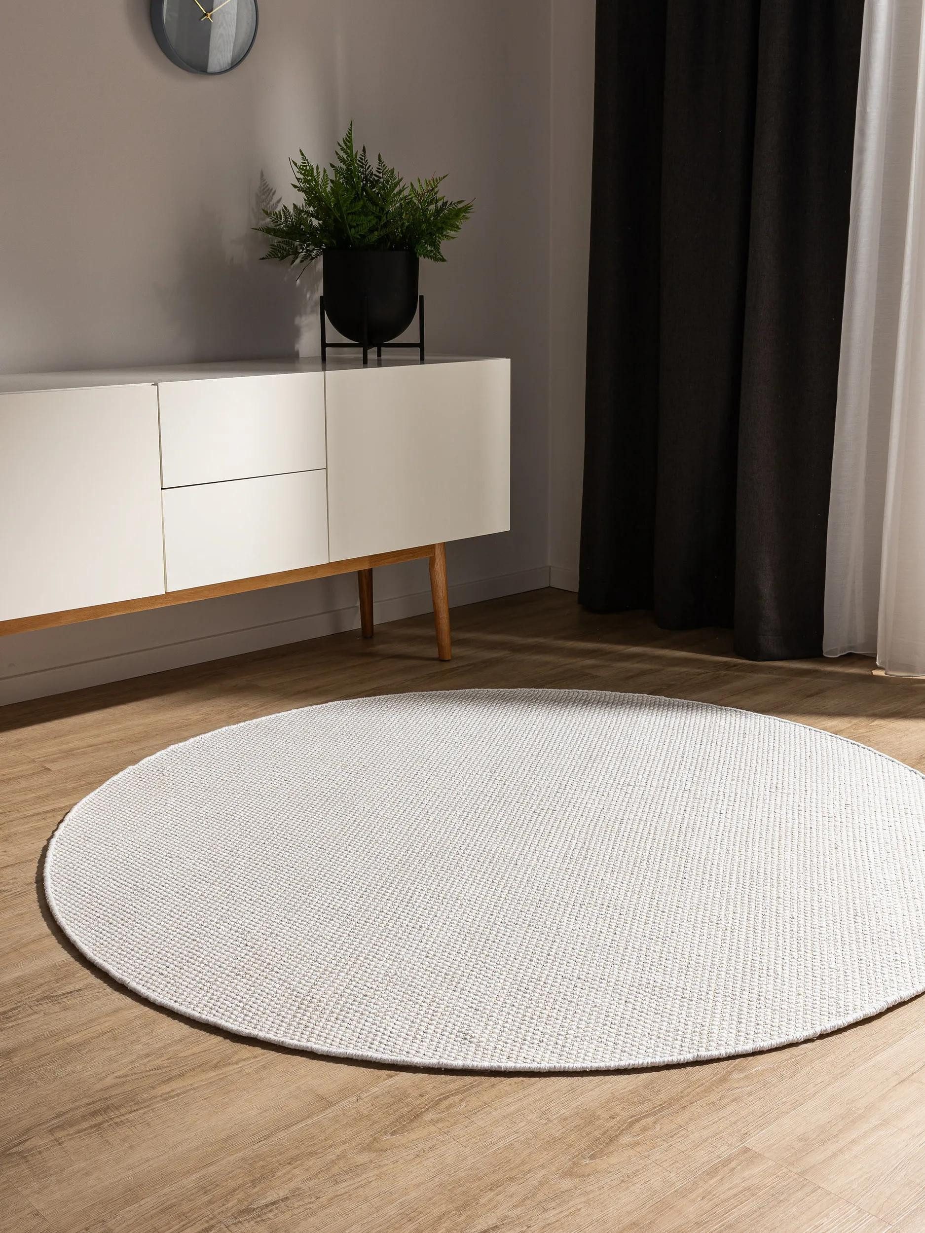 benuta Teppich Ron, rund, Höhe: 5 mm, 100% Baumwollteppich, Minimalistisch, Pflegeleicht, Wohnzimmerteppich