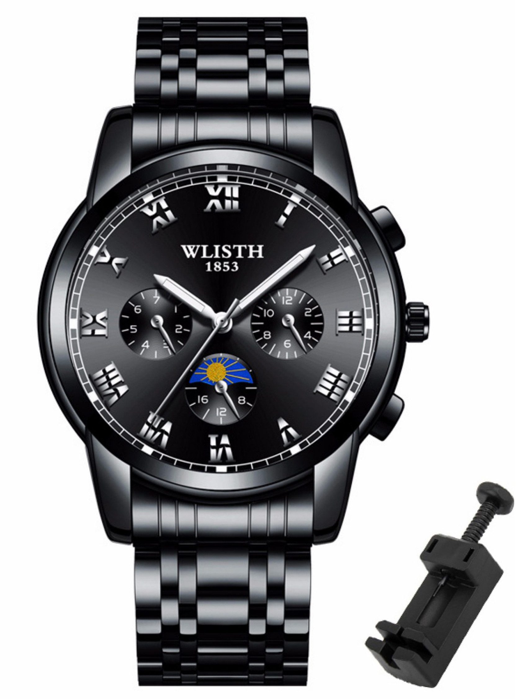 Quarzuhr Quarzuhr Armbanduhr Edelstahl Herren Uhr, Multifunktionsuhr Herrenuhr