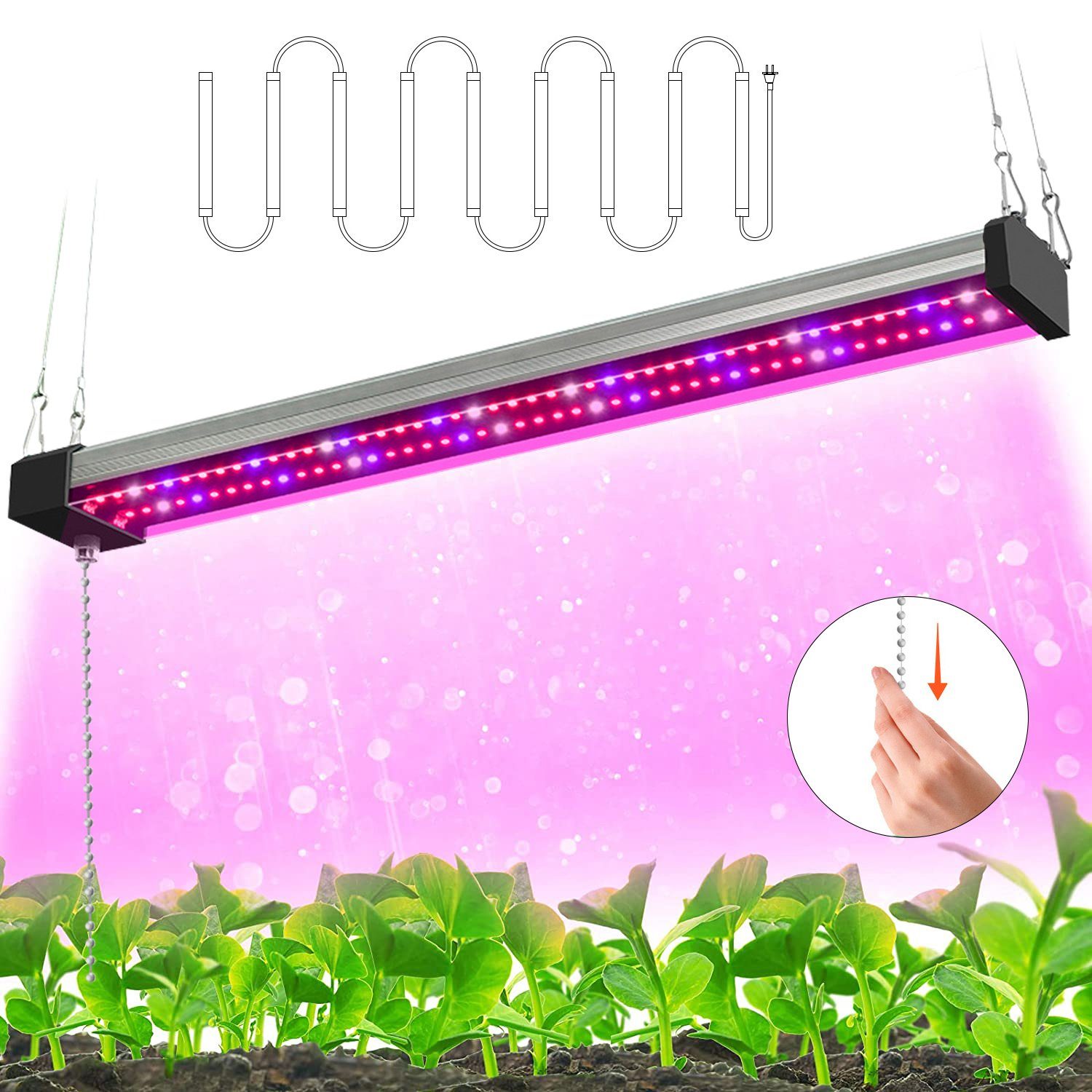 Rosnek Pflanzenlampe Anschließbar, Vollspektrum, für Indoor-Gemüsepflanzen Sämlinge, Volles Spektrum (Rot+Grün+Weiß), mit Zugkettenschalter, Blüte Fruchtbildung