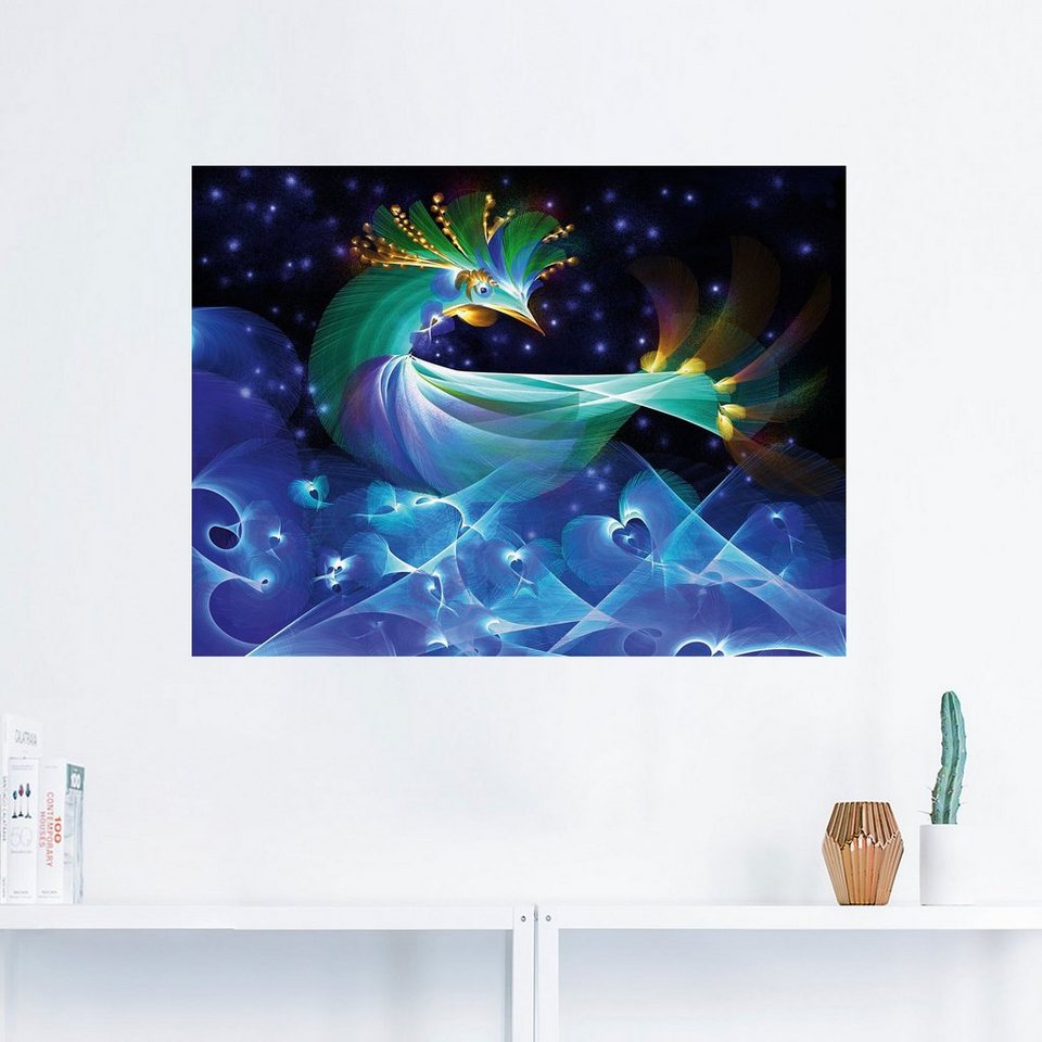 Artland Wandbild Zaubervogel im Meer der Herzen, Animal Fantasy (1 St), als  Alubild, Leinwandbild, Wandaufkleber oder Poster in versch. Größen
