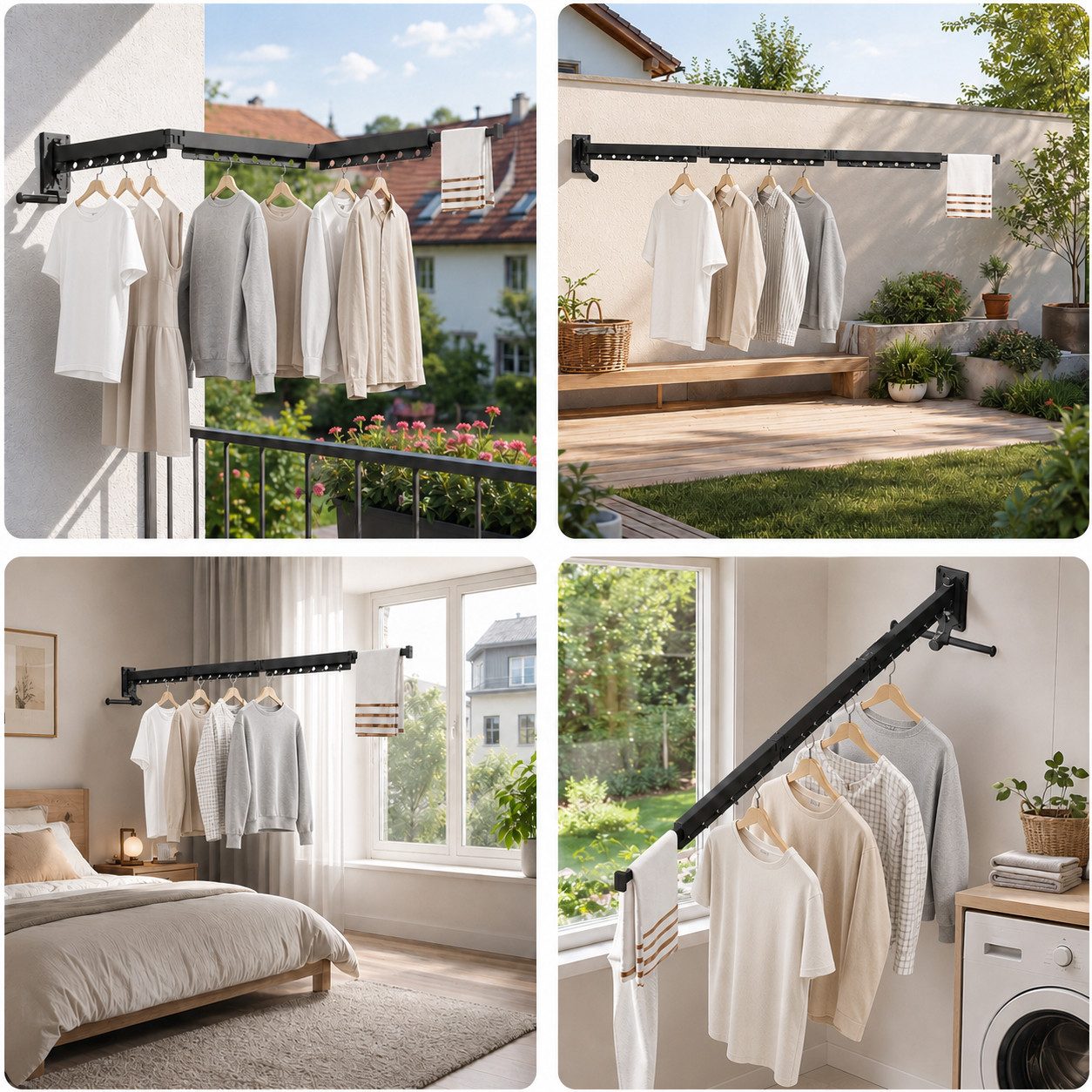 GLIESE POWER Kleiderständer Wand-Wäscheständer 126 cm – 3-fach klappbar, platzsparend & rostfrei, (1 St., Kleiderständer), Flexible Installation, vielseitig einsetzbar