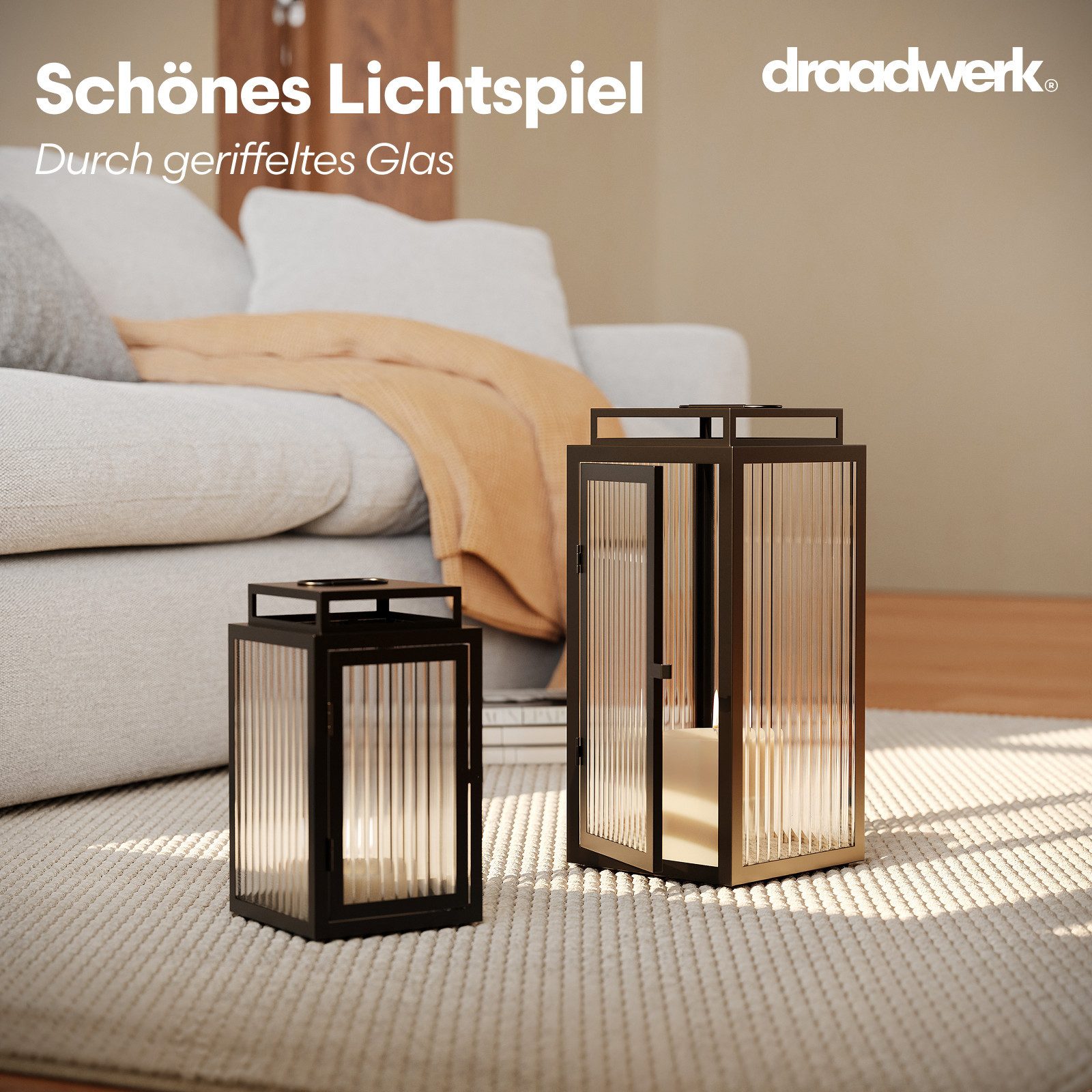draadwerk® Windlicht Laternen 2er Set mit geriffeltem Glas