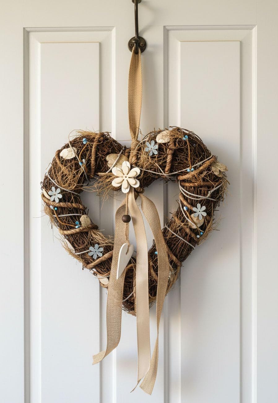 LB H&F Lilienburg Dekohänger Dekohänger Türkranz Frühling Frühlingsdeko Deko Eingang Dekoration Tür (Wandschmuck Willkommen Girlande zum Hängen aufhängen Türschild Weide Weidenkranz Rattan Weide natürlich künstliche Blumen Hochzeit Herbst Osterkranz Oster
