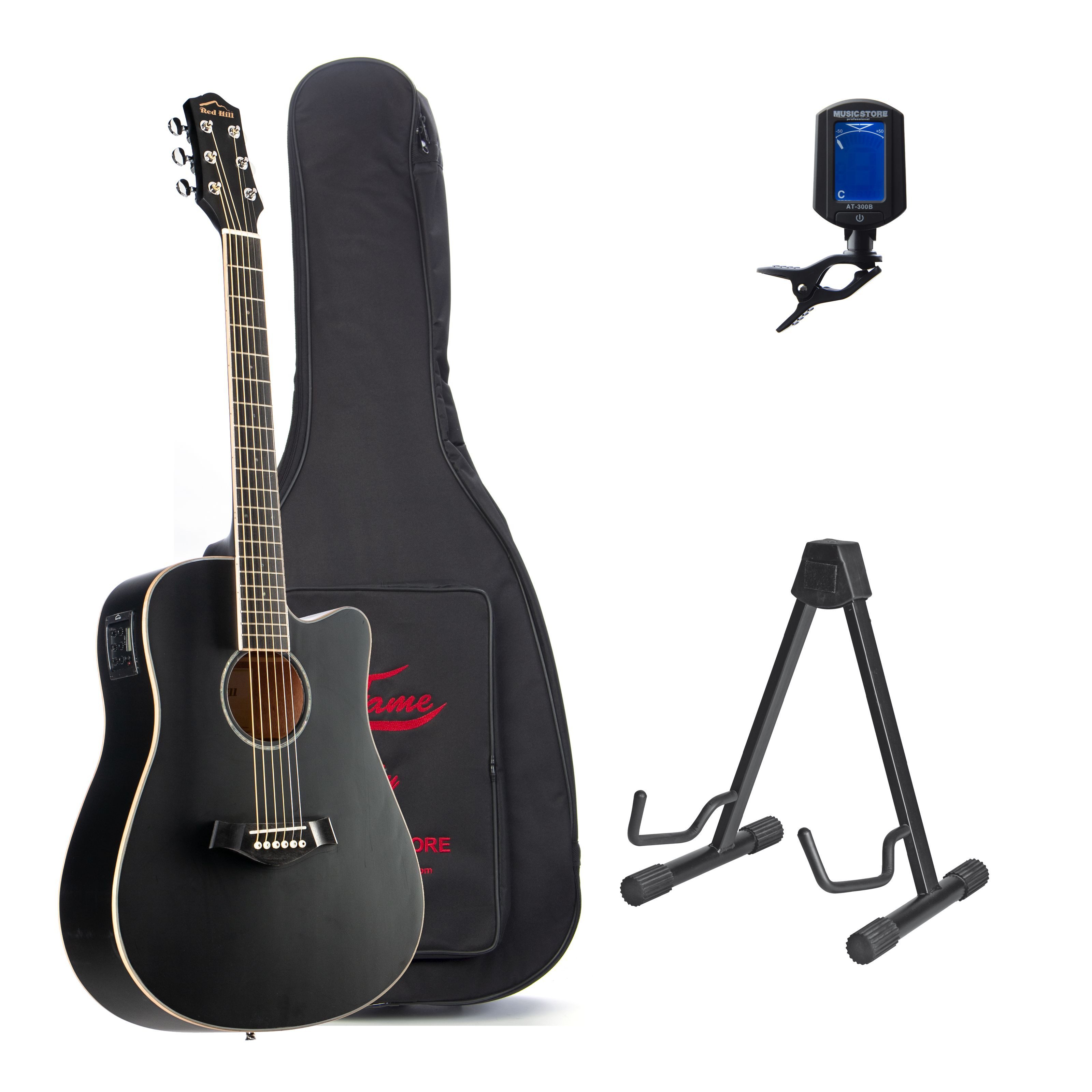 Red Hill Westerngitarre, Acoustic Guitar Beginner Set Black with X-Bracing Mahogany Body JM-6T Pickup System, Westerngitarren, Westerngitarren-Sets, Acoustic Guitar, Beginner Set, X-Bracing, Mahogany Body