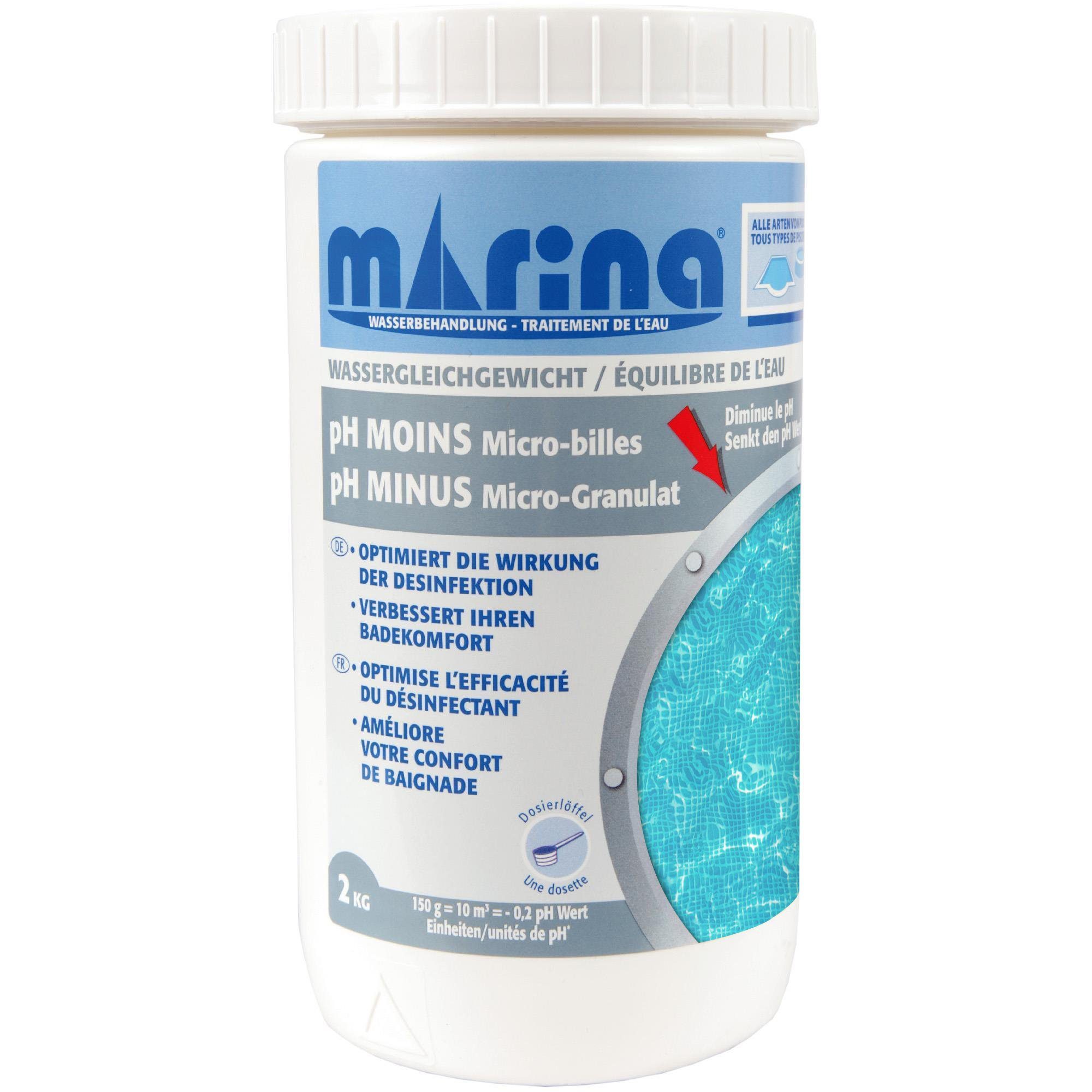 Marina Poolpflege pH Minus - Granulat, pH- Senker (2kg) "Chlorfrei" für Pool, Spa und Schwimmbecken