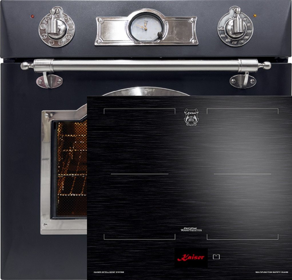 Kaiser Küchengeräte Backofen-Set Herd Set Autark Elektro Einbaubackofen, 60 cm,Teleskop-System, 67L, 8 Funktionen mit Induktionskochfeld 60 cm FREE ZONE mit 2 FLEX Induktions-Zonen TFT Display EH 6355 Em Sil+KCT 6140 FI, mit 1-fach-Teleskopauszug