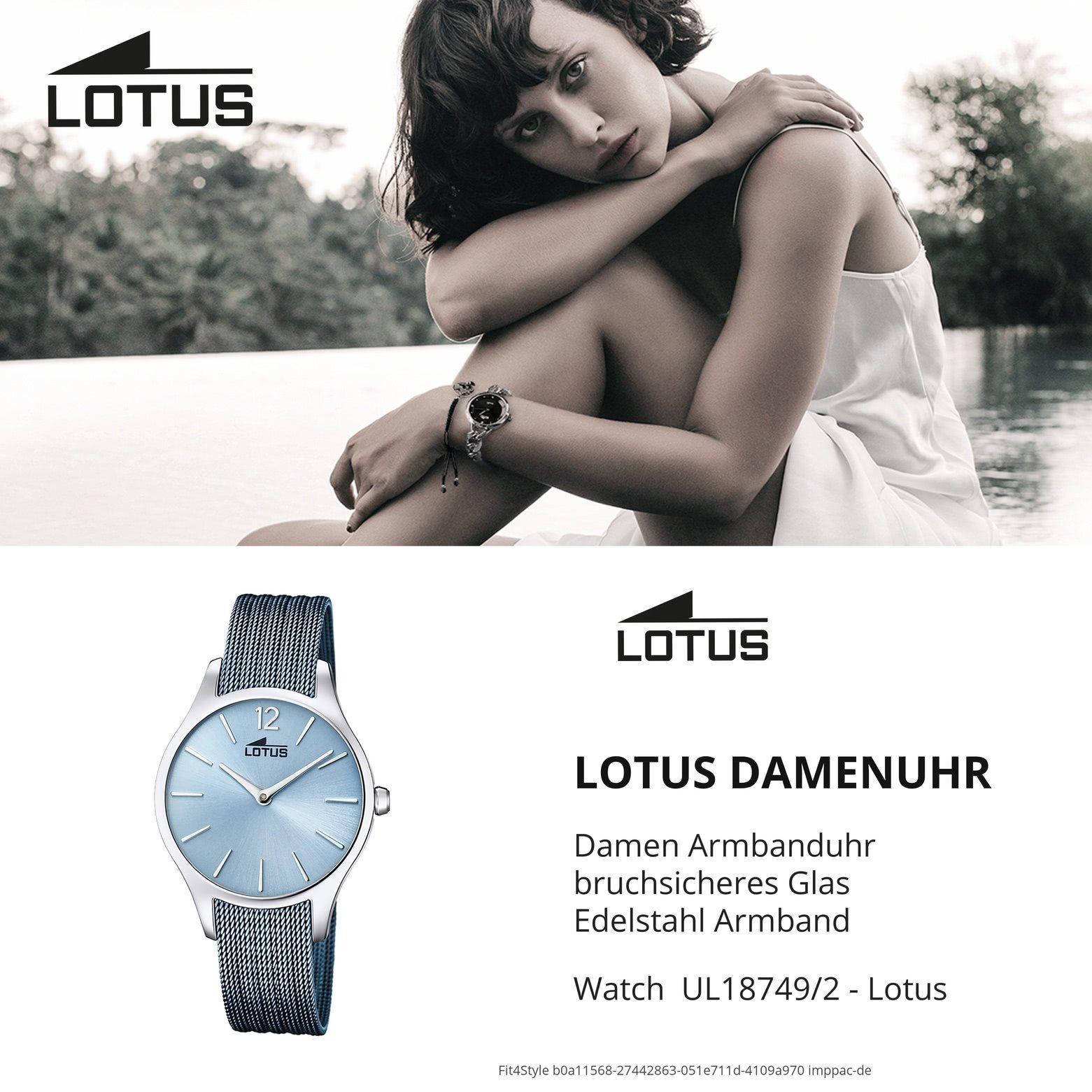 Lotus Quarzuhr Edelstahlarmband Damenuhr Bliss hellblau Damen Armbanduhr Lotus 18749/2, (ca. rund, mittel 32mm)