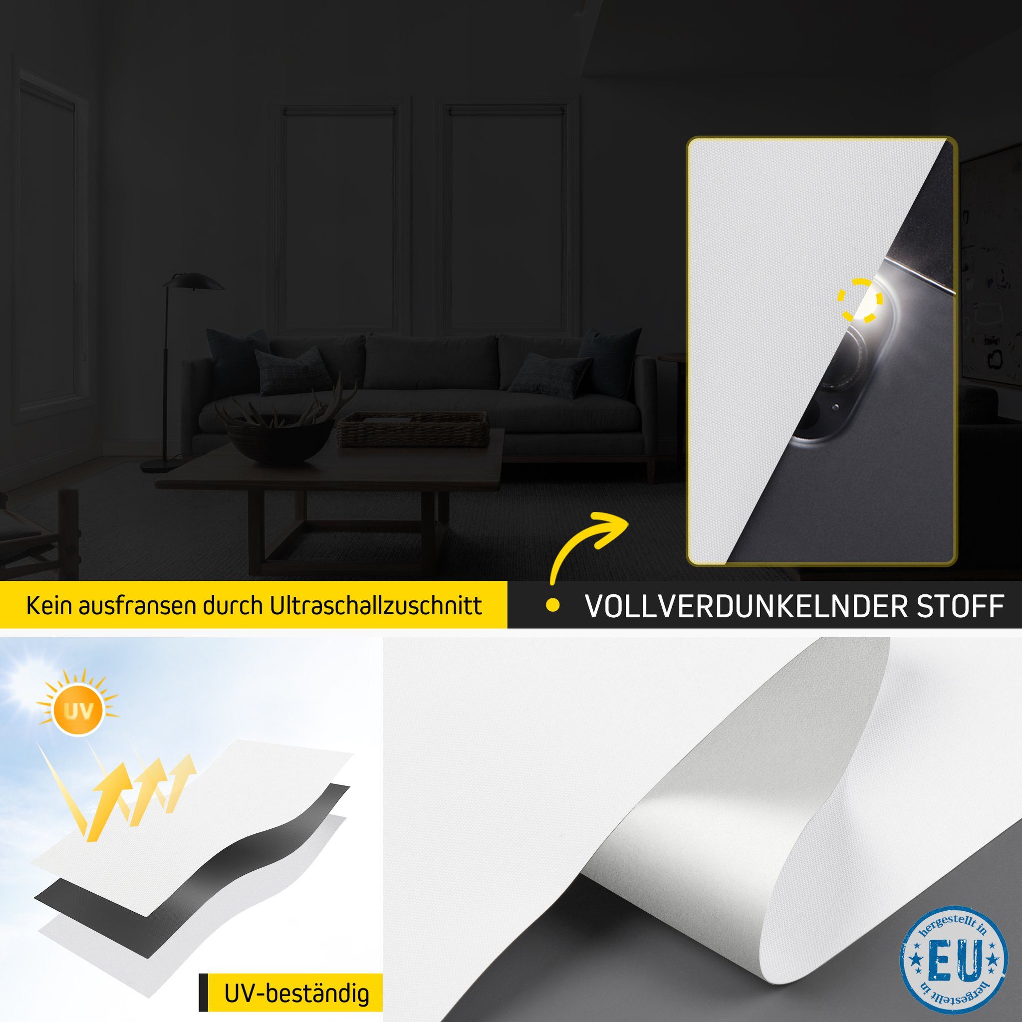 Verdunklungsrollo Vollverdunkelnd, 30 x 100 cm, weiß [Stoffbreite 26,6 cm], jalousiescout, verdunkelnd, ohne Bohren, freihängend, Klemmfix, mit Kindersicherung, für Fenster und Türen, Sonnenschutz Sichtschutz