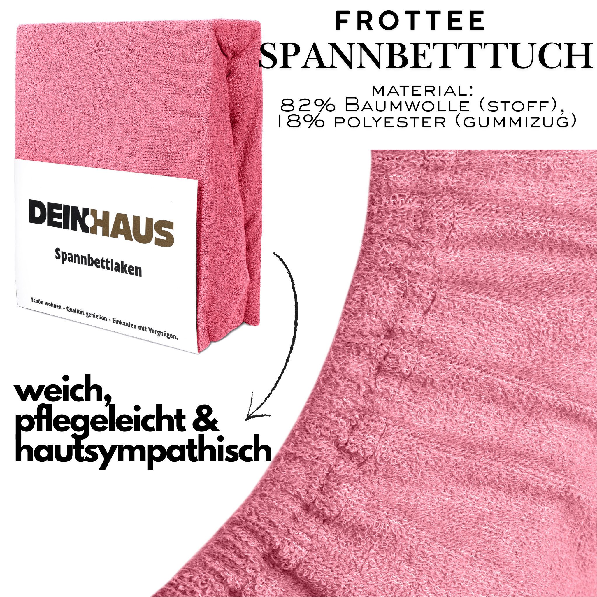 DH DEIN . HAUS Spannbettlaken Frottee SOFT, Baumwolle, Gummizug: rundum, (1 Stück), weich saugfähig atmungsaktiv Rundumgummi formstabil bis 20 cm – Bild 3 von 5