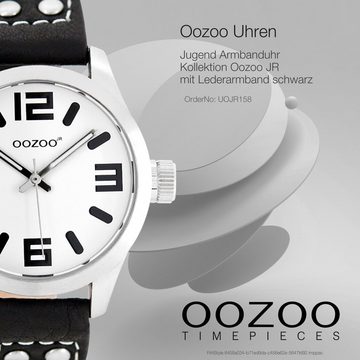 OOZOO Quarzuhr Oozoo Kinder Jugend-Uhr schwarz, (Analoguhr), Jugenduhr rund, mittel (ca. 34mm) Lederarmband, Fashion-Style